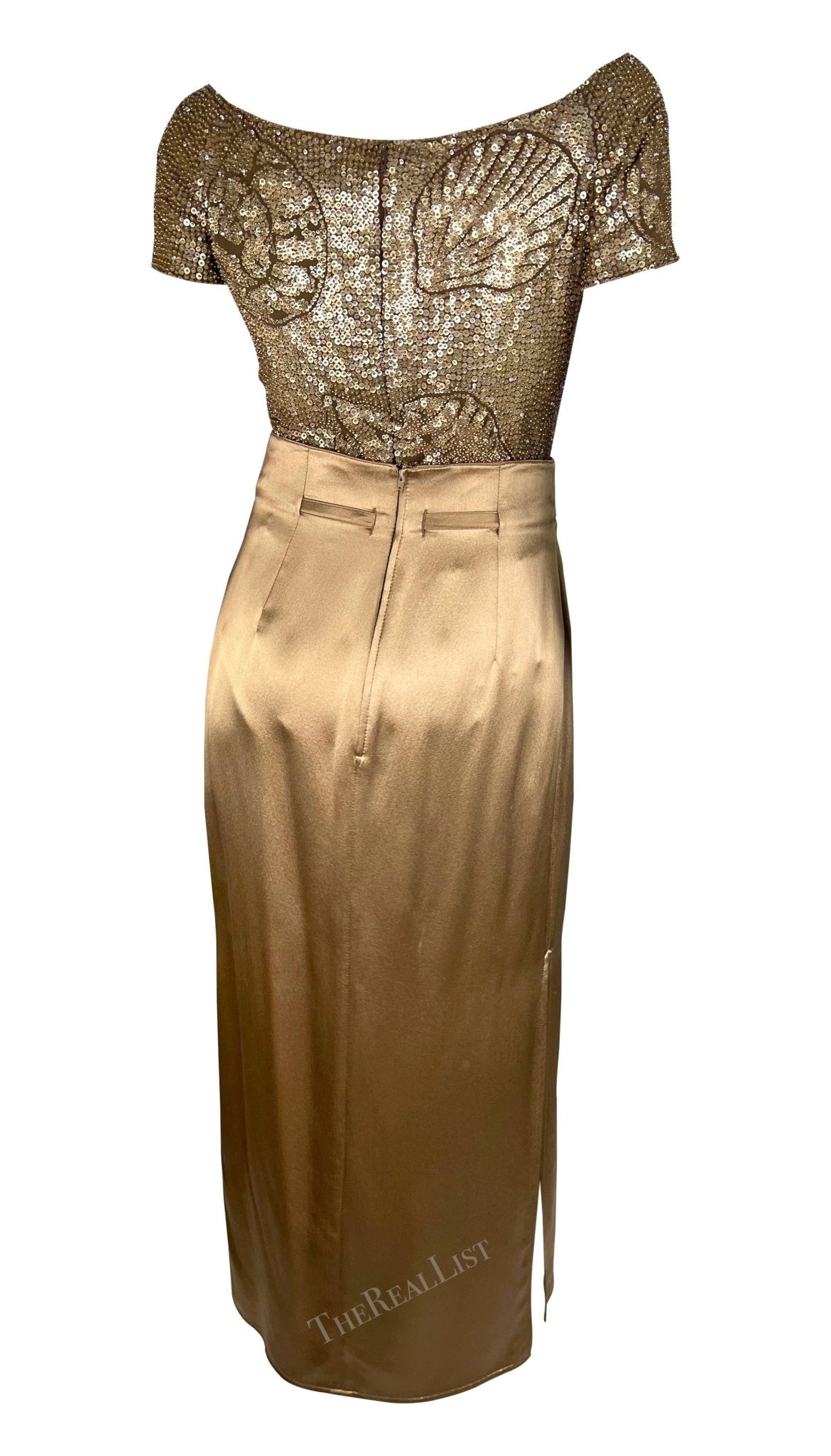 S/S 1996 Valentino Garavani Runway Beaded Sequin Shell Bodysuit Satin Skirt Set - RealList