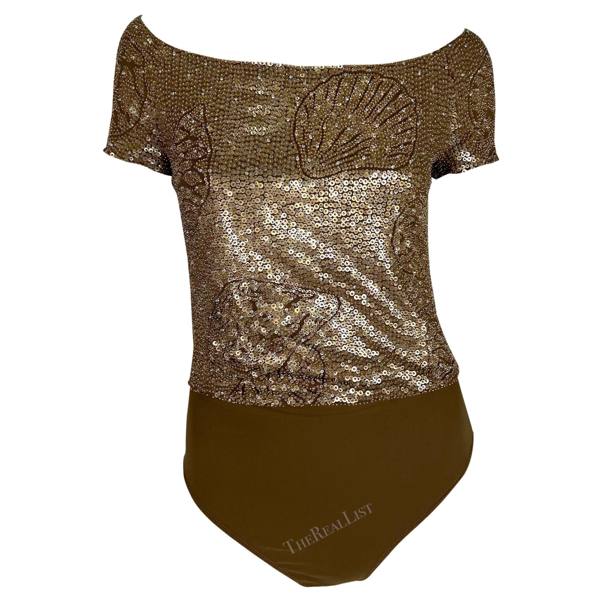 S/S 1996 Valentino Garavani Runway Beaded Sequin Shell Bodysuit Satin Skirt Set - RealList