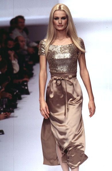 S/S 1996 Valentino Garavani Runway Beaded Sequin Shell Bodysuit Satin Skirt Set - RealList