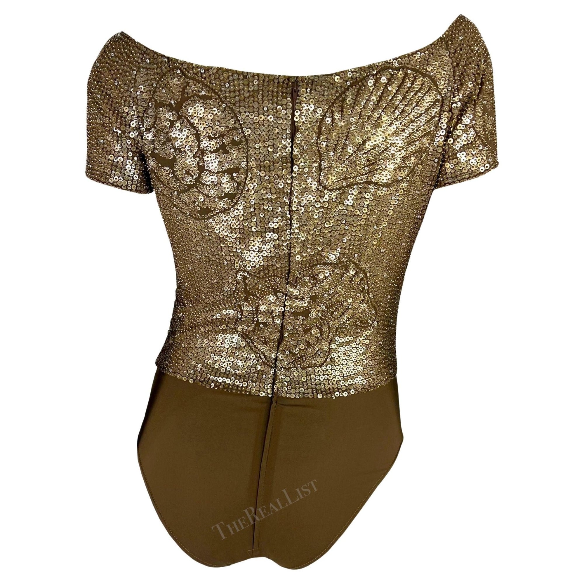 S/S 1996 Valentino Garavani Runway Beaded Sequin Shell Bodysuit Satin Skirt Set - RealList