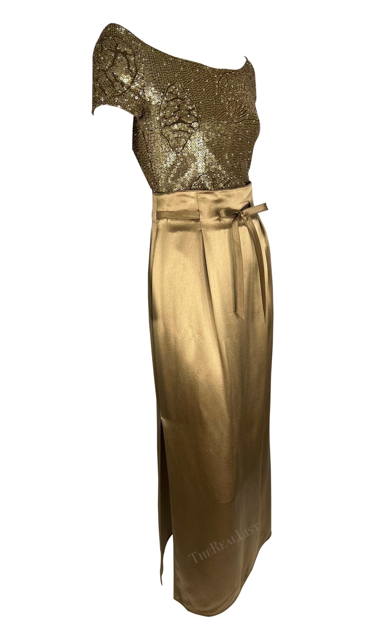 S/S 1996 Valentino Garavani Runway Beaded Sequin Shell Bodysuit Satin Skirt Set - RealList