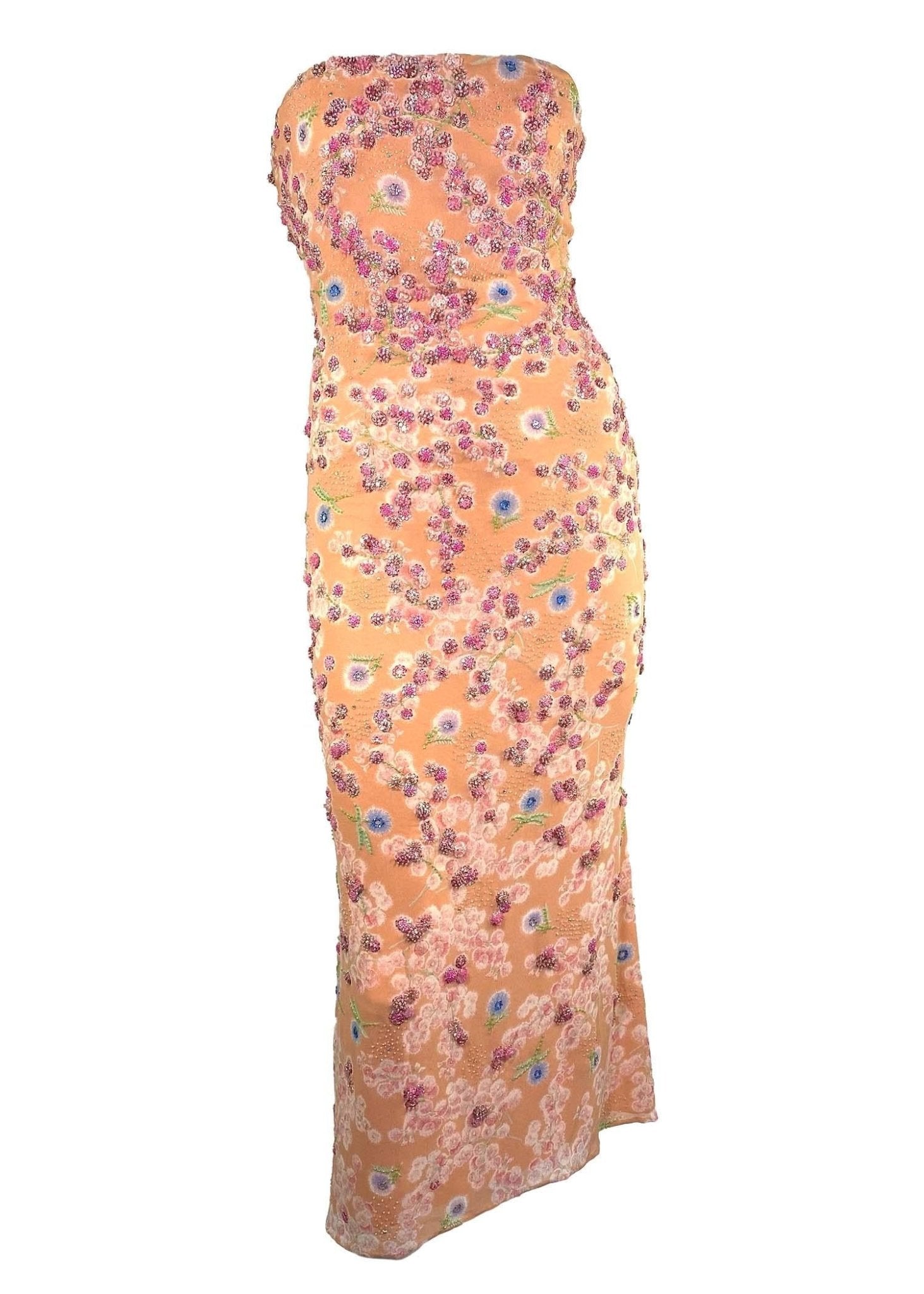 S/S 1997 Atelier Versace by Gianni Beaded Floral Dress Corset Removable Strap - RealList