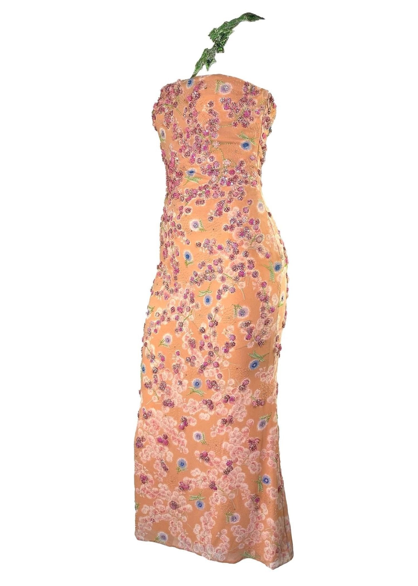 S/S 1997 Atelier Versace by Gianni Beaded Floral Dress Corset Removable Strap - RealList