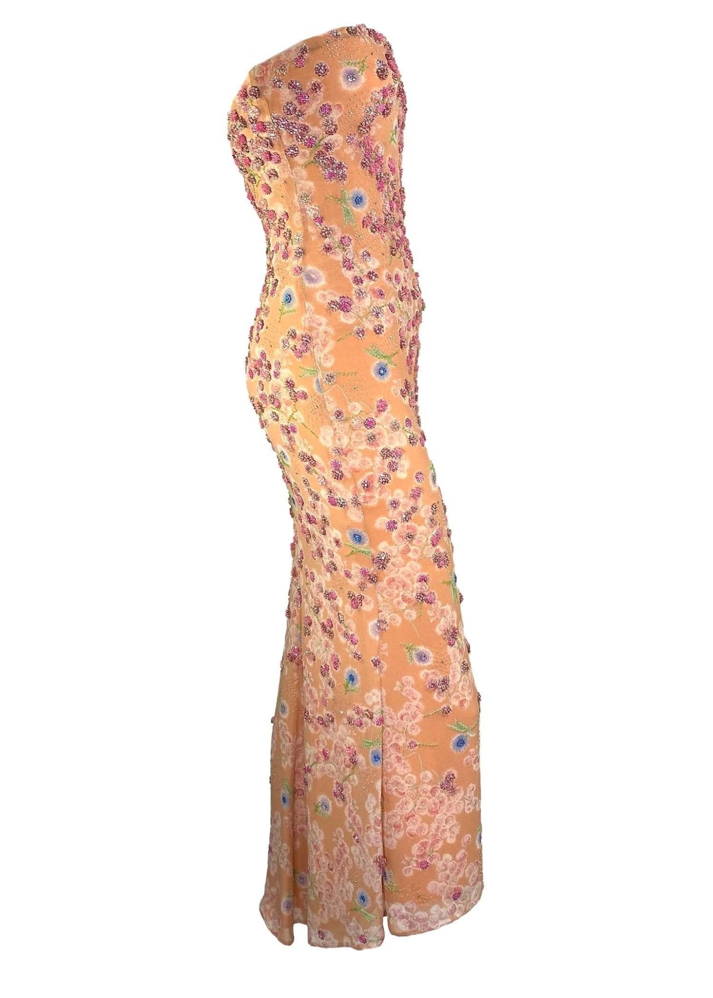 S/S 1997 Atelier Versace by Gianni Beaded Floral Dress Corset Removable Strap - RealList