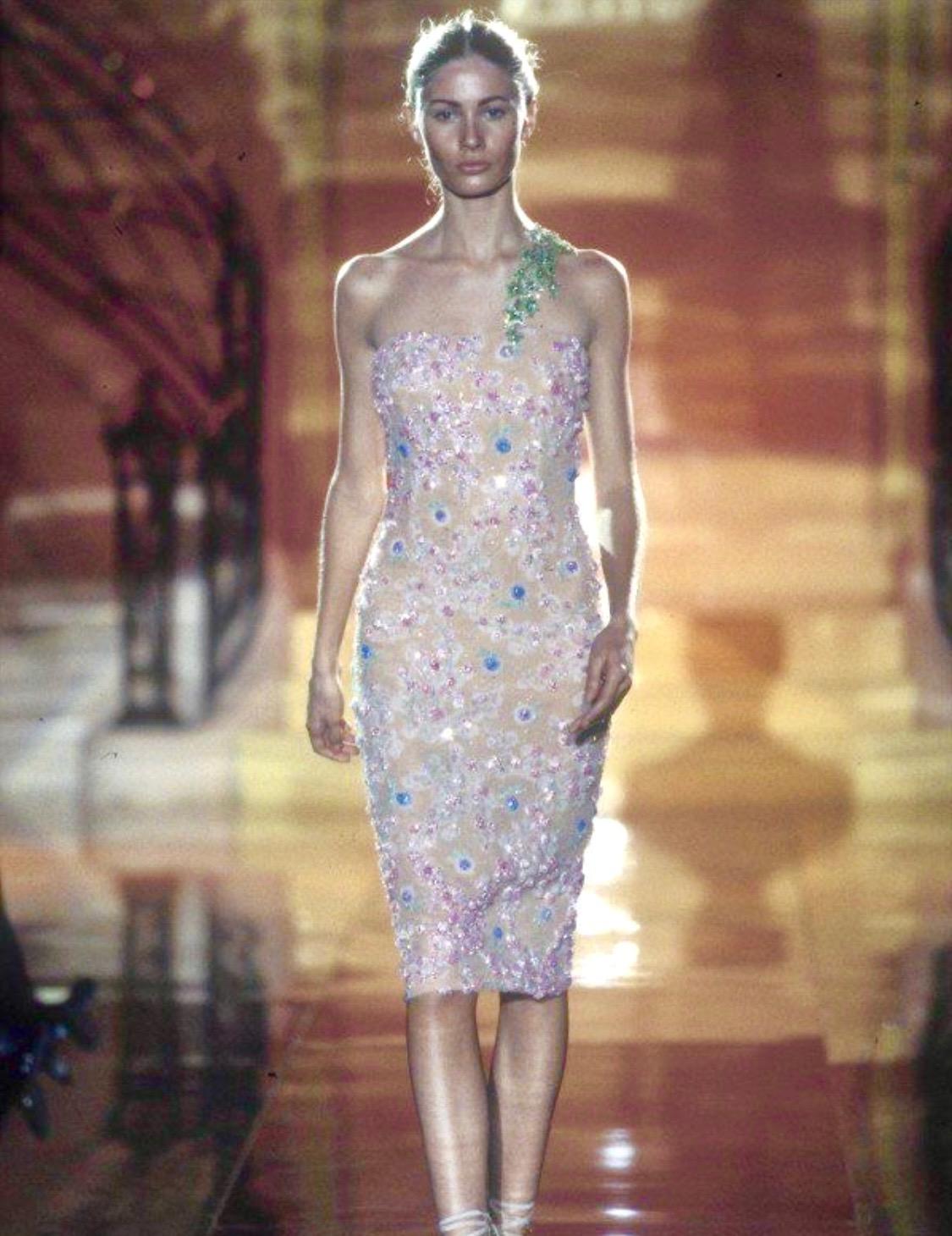 S/S 1997 Atelier Versace by Gianni Beaded Floral Dress Corset Removable Strap - RealList