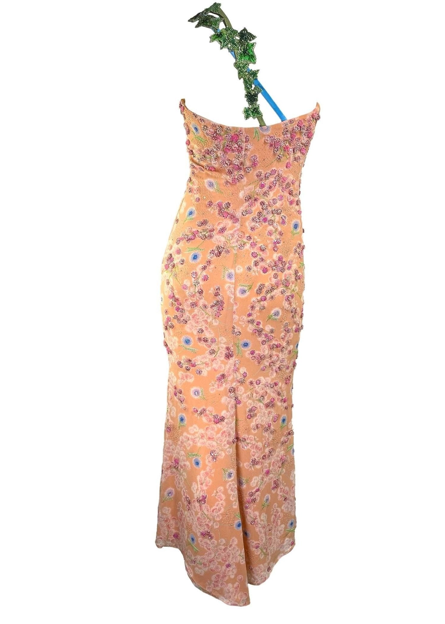 S/S 1997 Atelier Versace by Gianni Beaded Floral Dress Corset Removable Strap - RealList