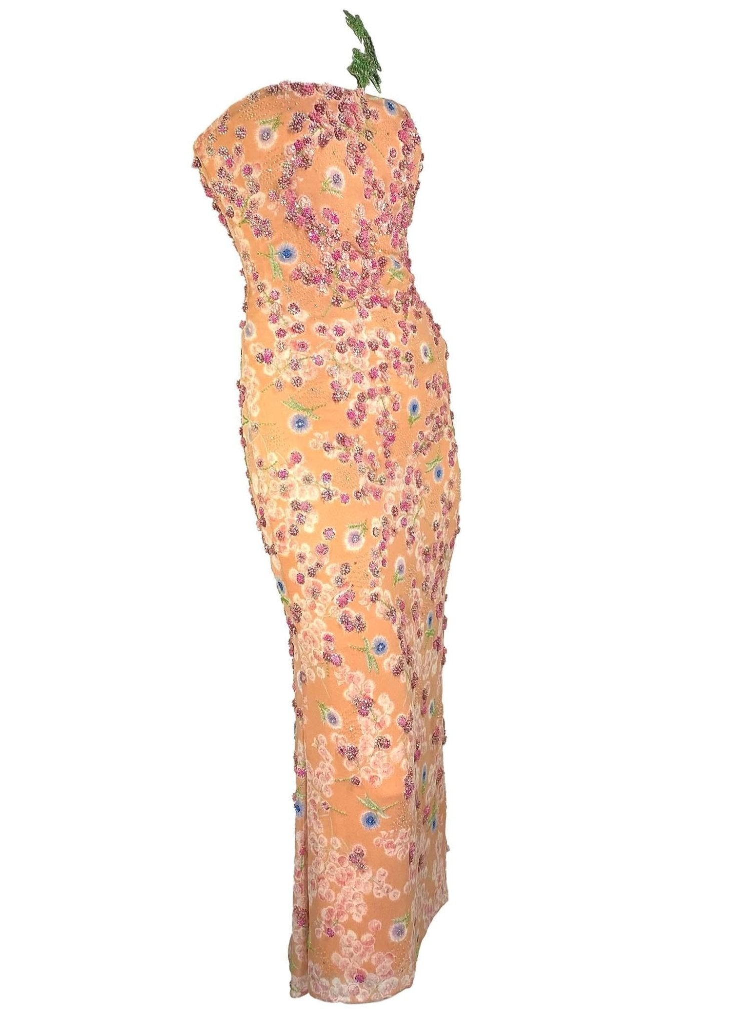 S/S 1997 Atelier Versace by Gianni Beaded Floral Dress Corset Removable Strap - RealList