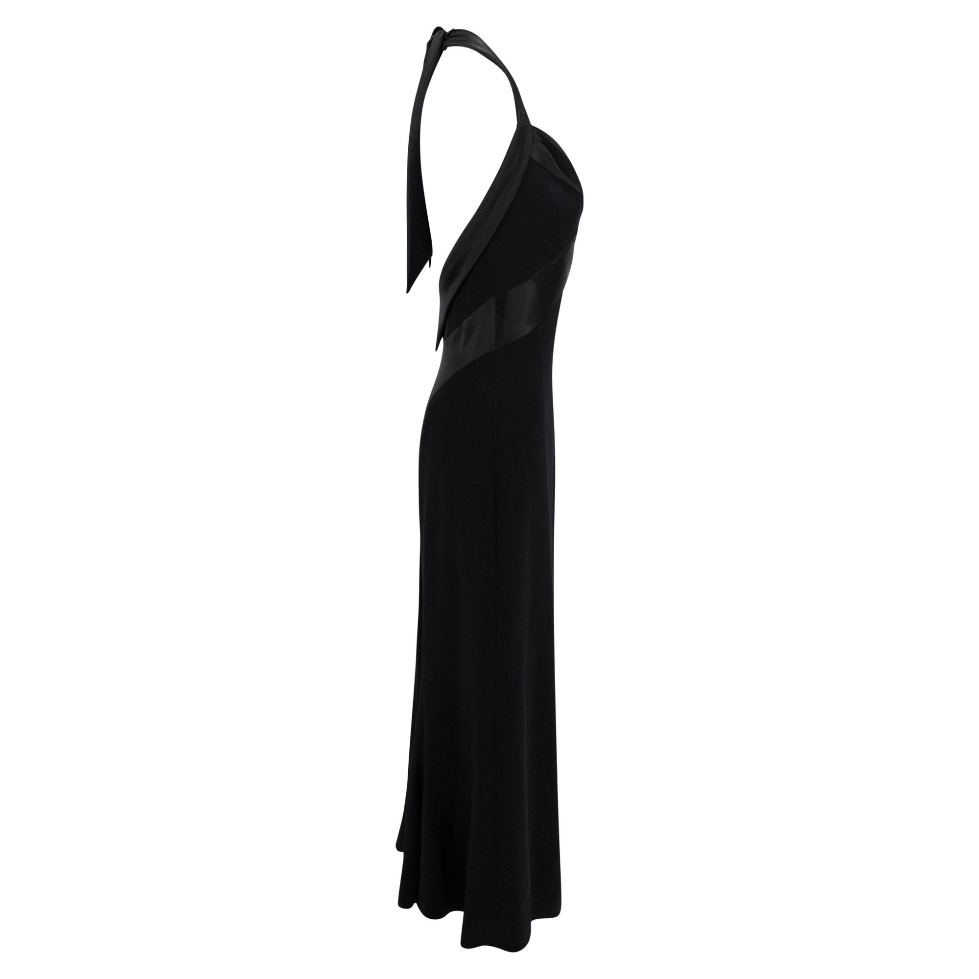 S/S 1997 Bob Mackie Runway Black Halterneck Satin Panel Backless Gown - RealList