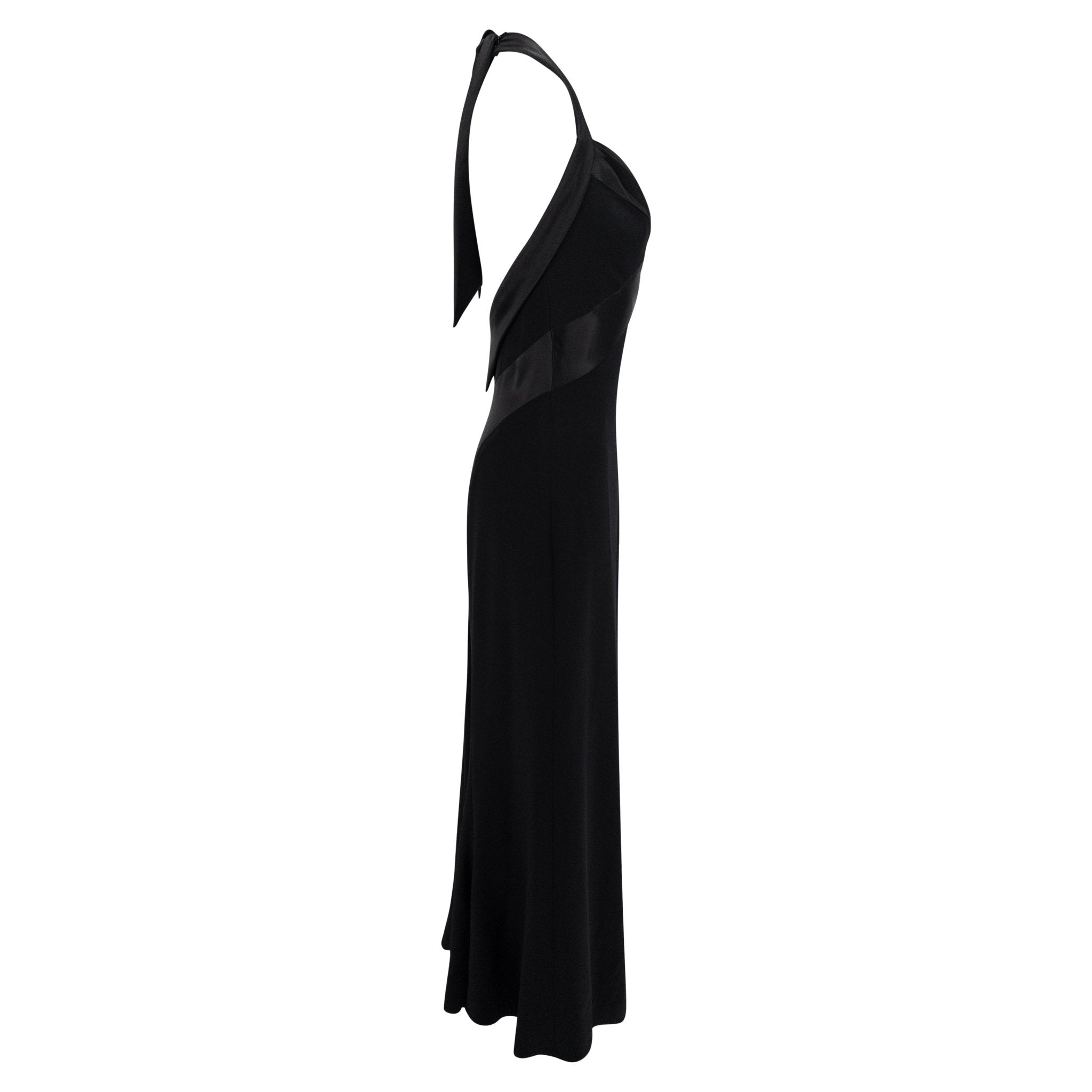 S/S 1997 Bob Mackie Runway Black Halterneck Satin Panel Backless Gown - RealList