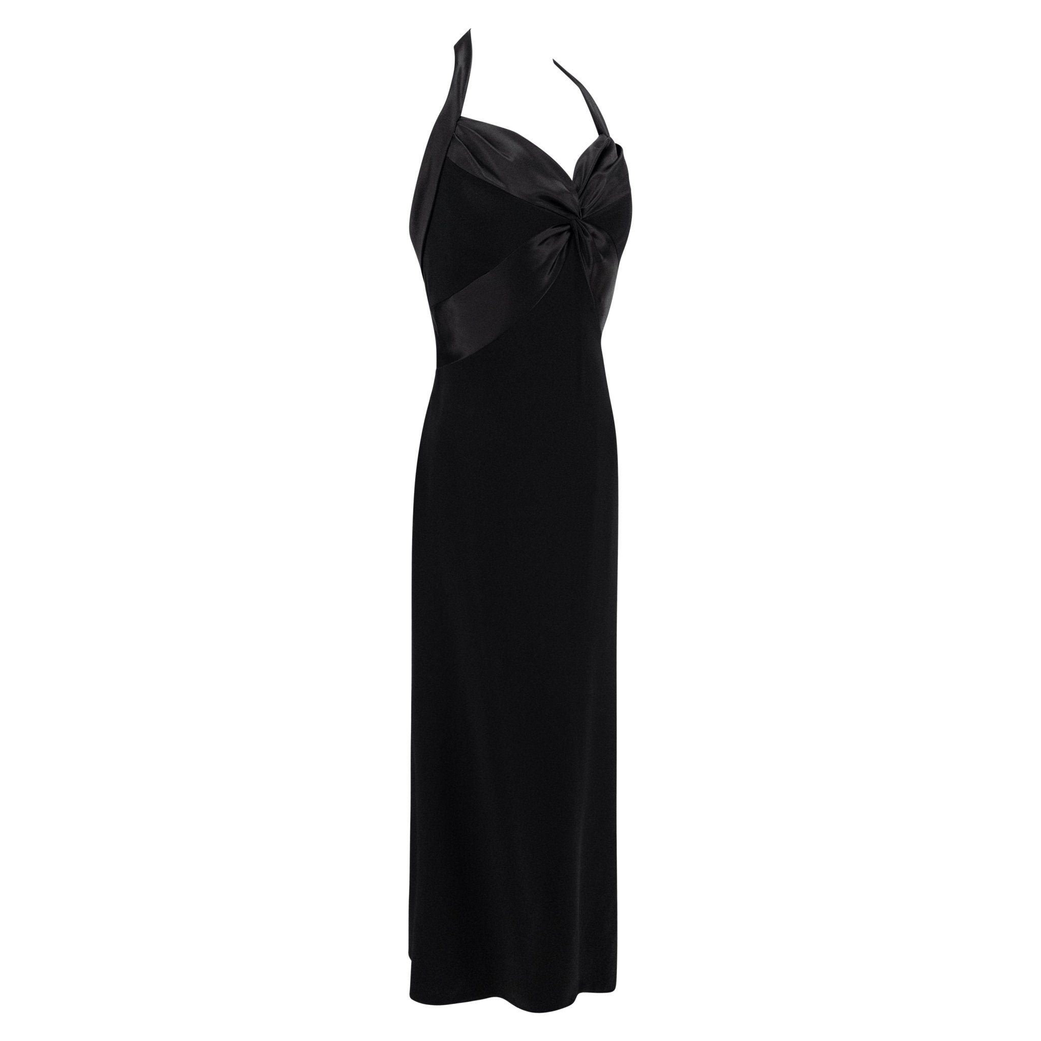 S/S 1997 Bob Mackie Runway Black Halterneck Satin Panel Backless Gown - RealList