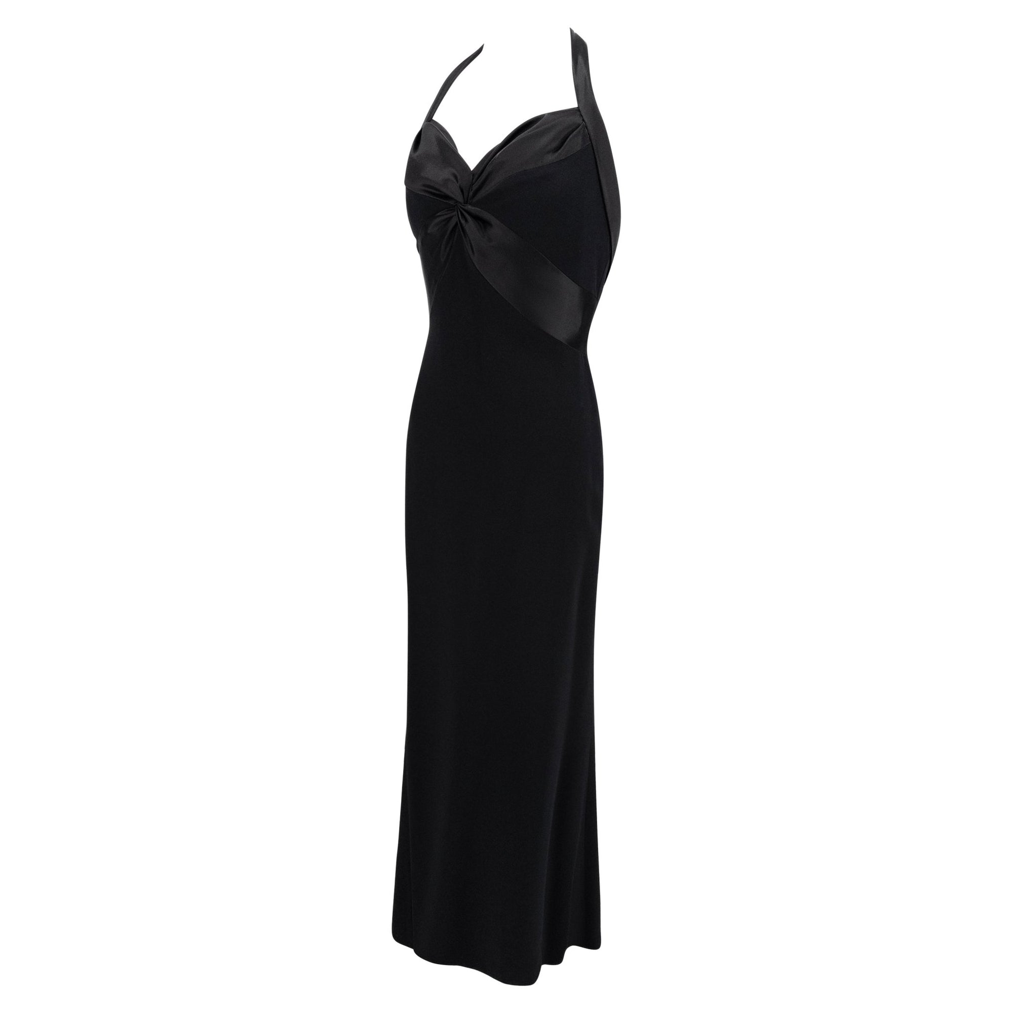 S/S 1997 Bob Mackie Runway Black Halterneck Satin Panel Backless Gown - RealList