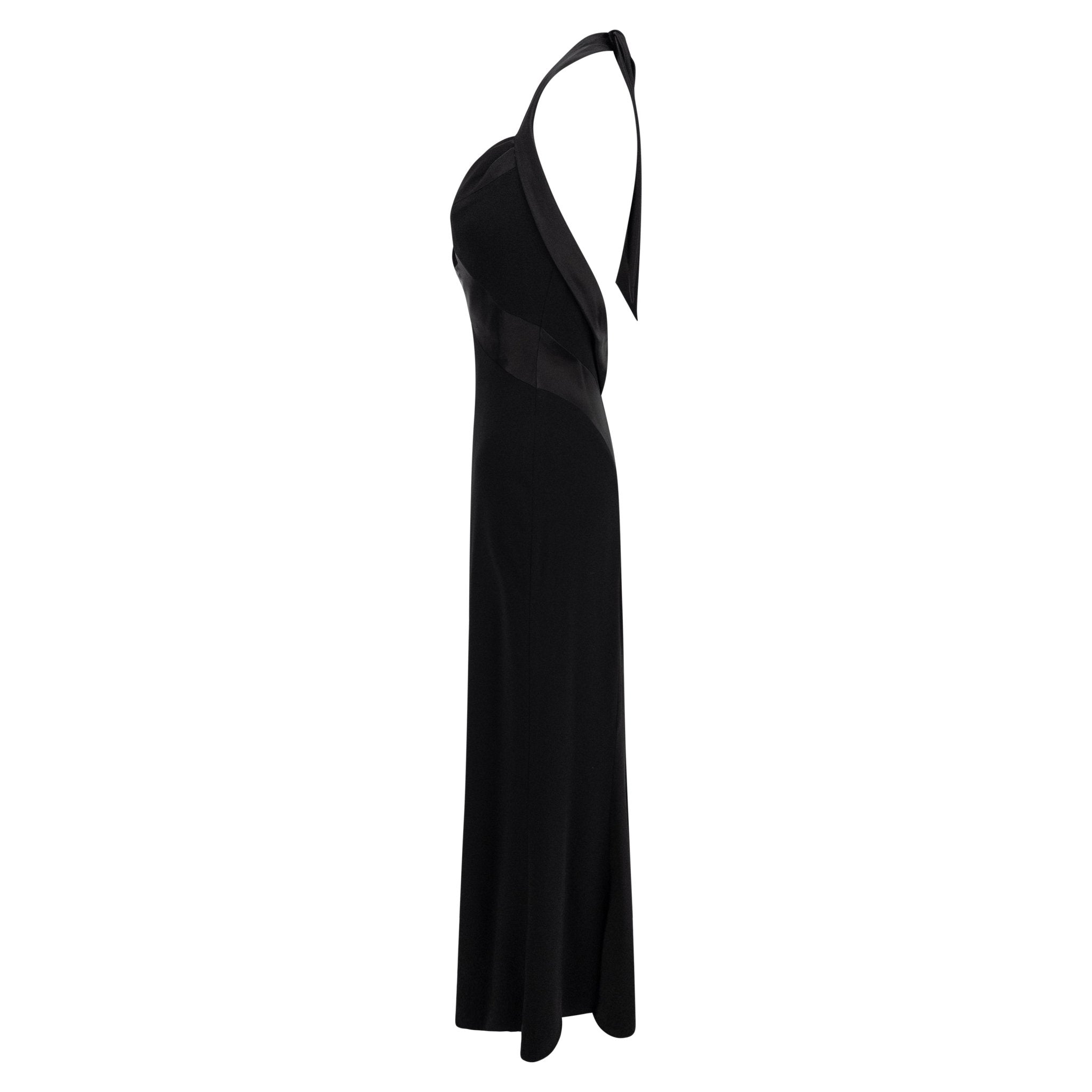 S/S 1997 Bob Mackie Runway Black Halterneck Satin Panel Backless Gown - RealList