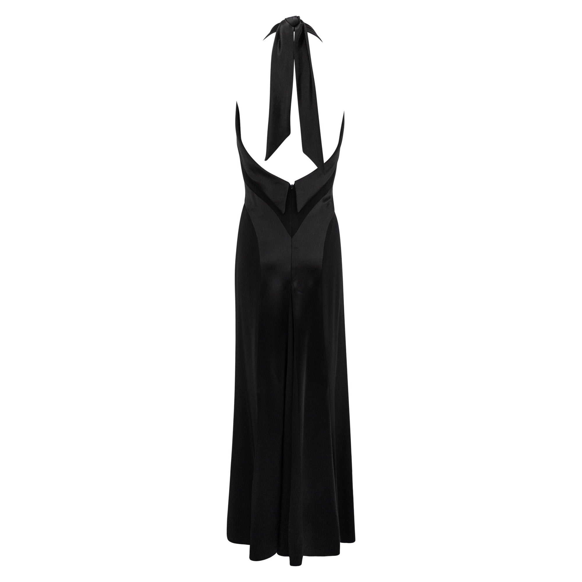 S/S 1997 Bob Mackie Runway Black Halterneck Satin Panel Backless Gown - RealList