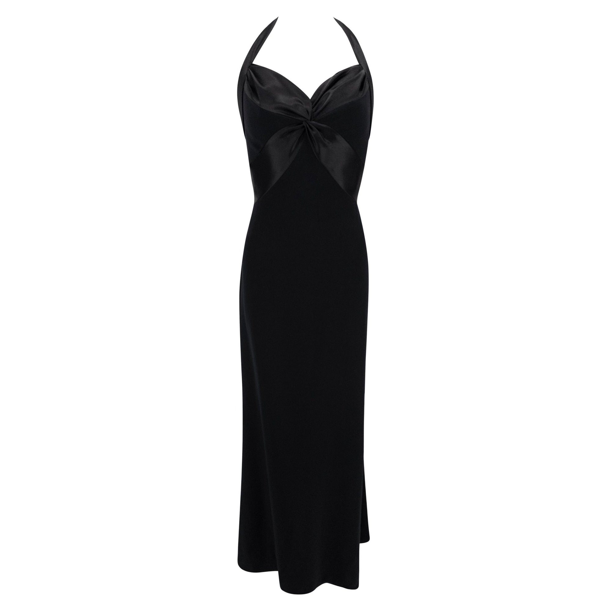 S/S 1997 Bob Mackie Runway Black Halterneck Satin Panel Backless Gown - RealList
