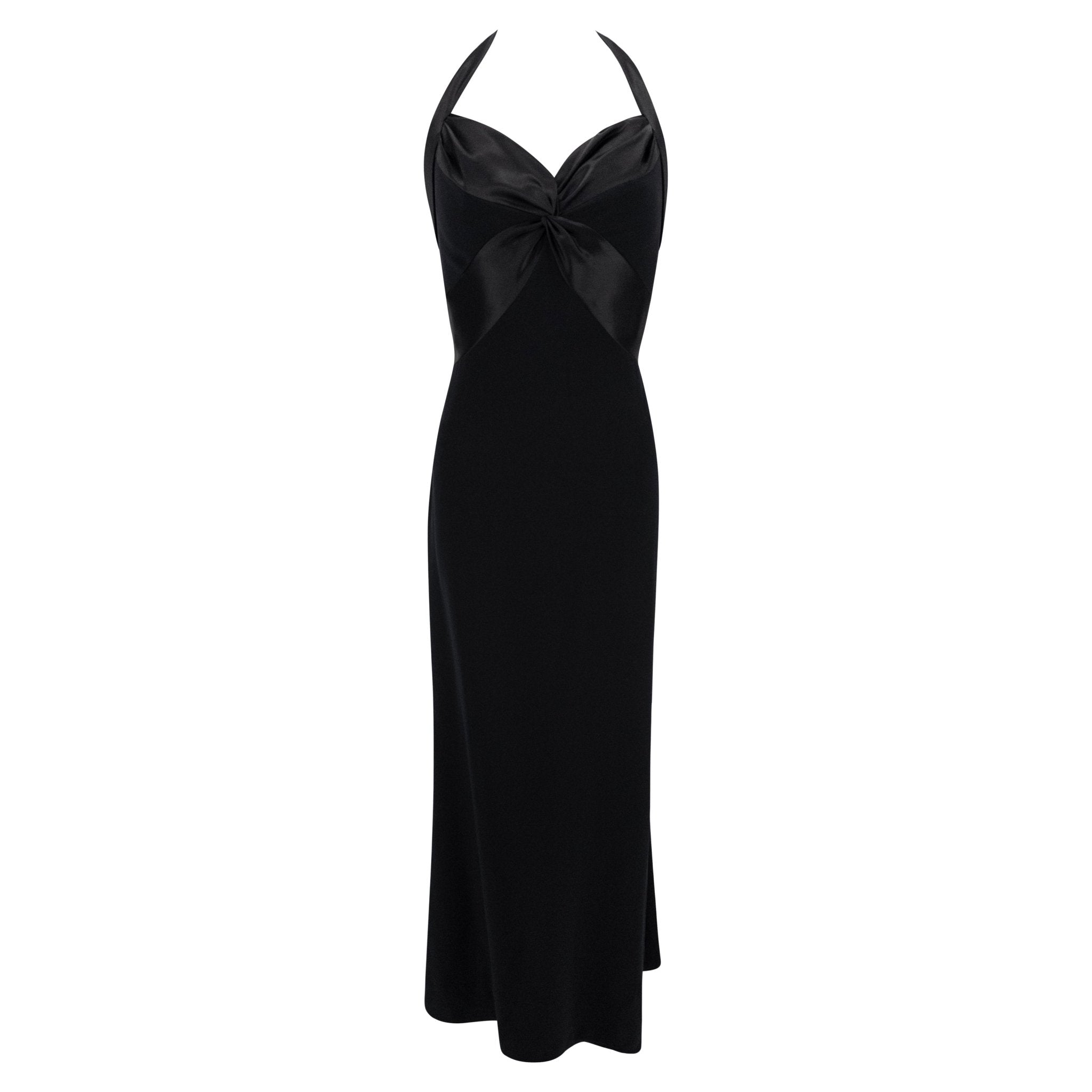 S/S 1997 Bob Mackie Runway Black Halterneck Satin Panel Backless Gown - RealList