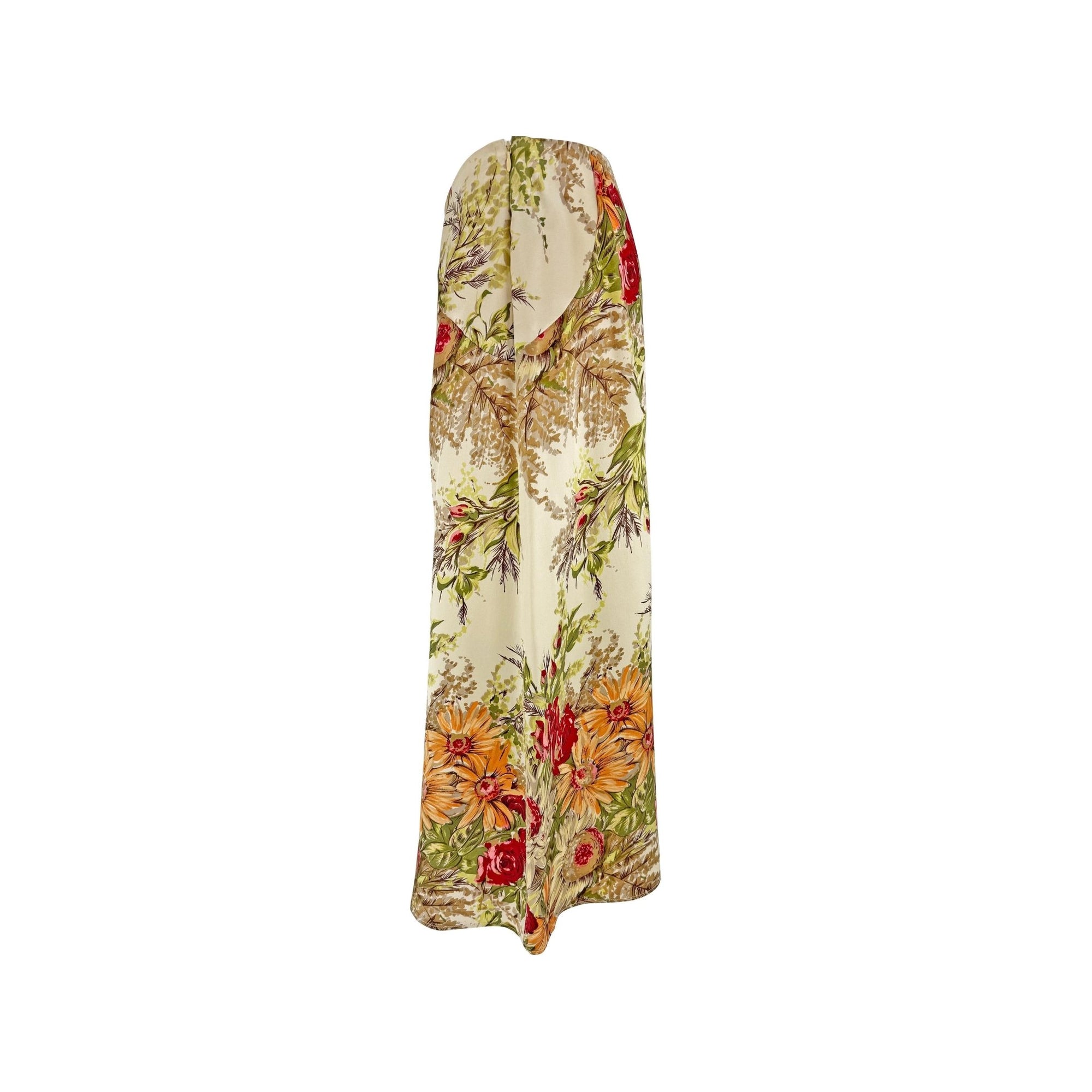 S/S 1997 Dolce & Gabbana Beige Satin Floral Print Midi Skirt - RealList