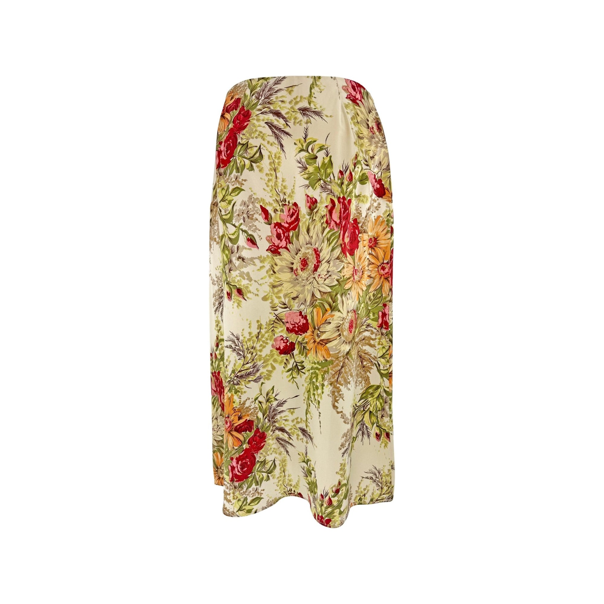 S/S 1997 Dolce & Gabbana Beige Satin Floral Print Midi Skirt - RealList