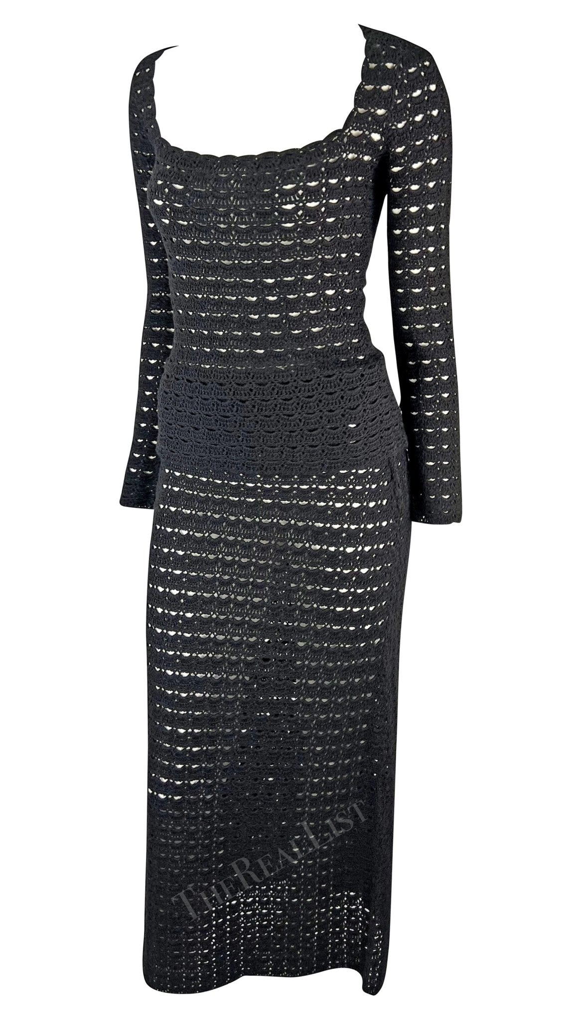 S/S 1997 Dolce & Gabbana Black Knit Crochet Maxi Skirt Top Skirt Set - RealList