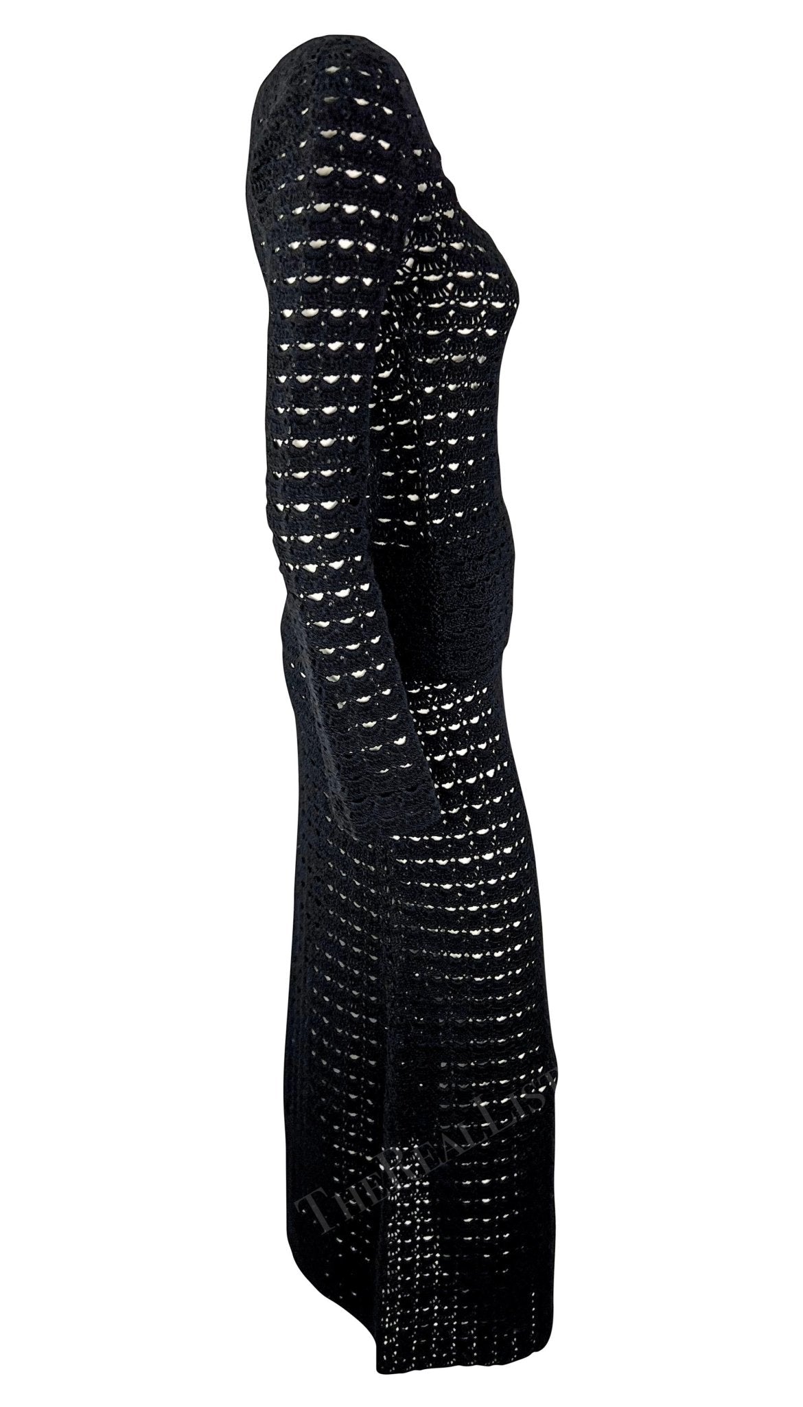 S/S 1997 Dolce & Gabbana Black Knit Crochet Maxi Skirt Top Skirt Set - RealList