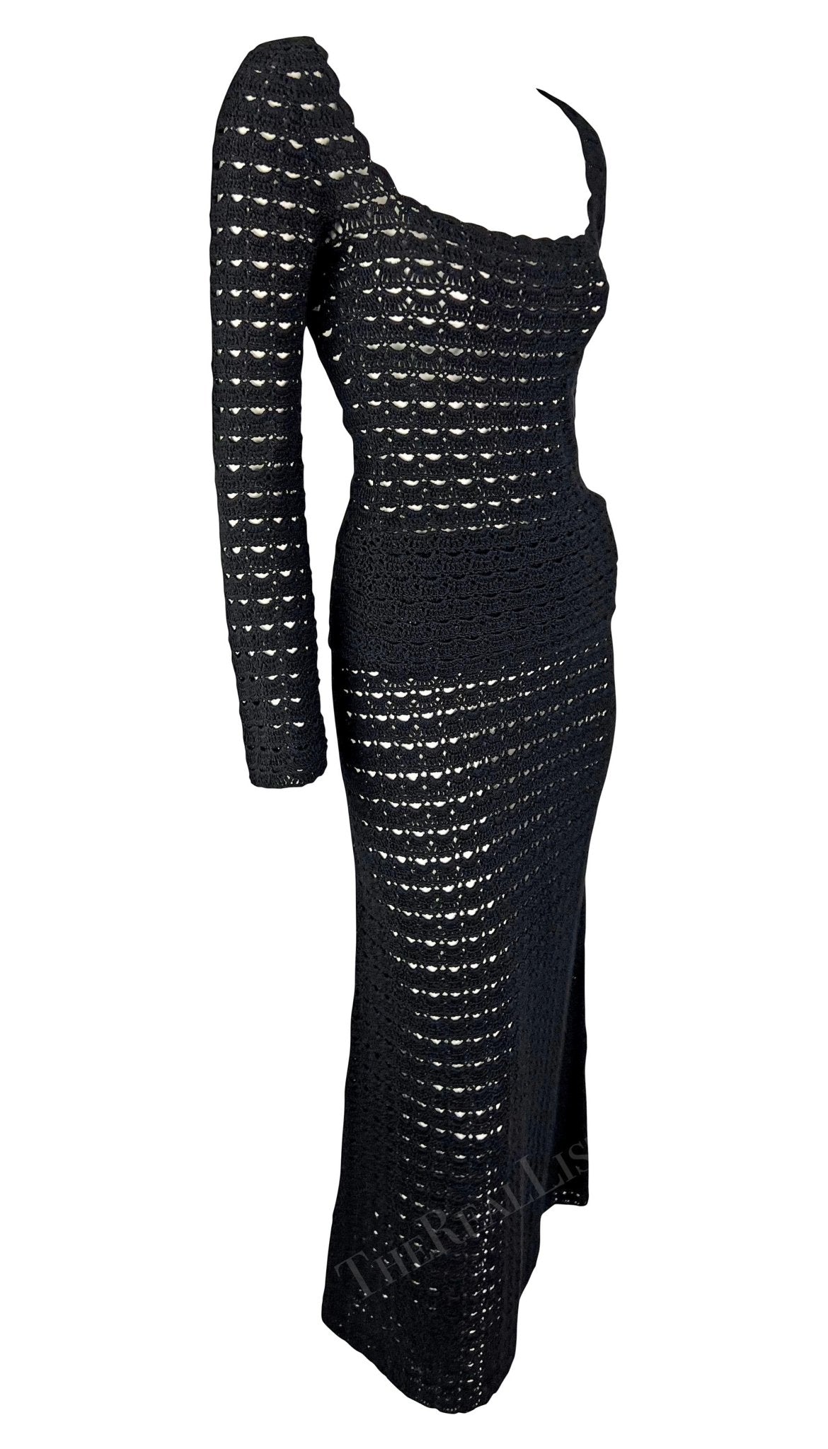 S/S 1997 Dolce & Gabbana Black Knit Crochet Maxi Skirt Top Skirt Set - RealList