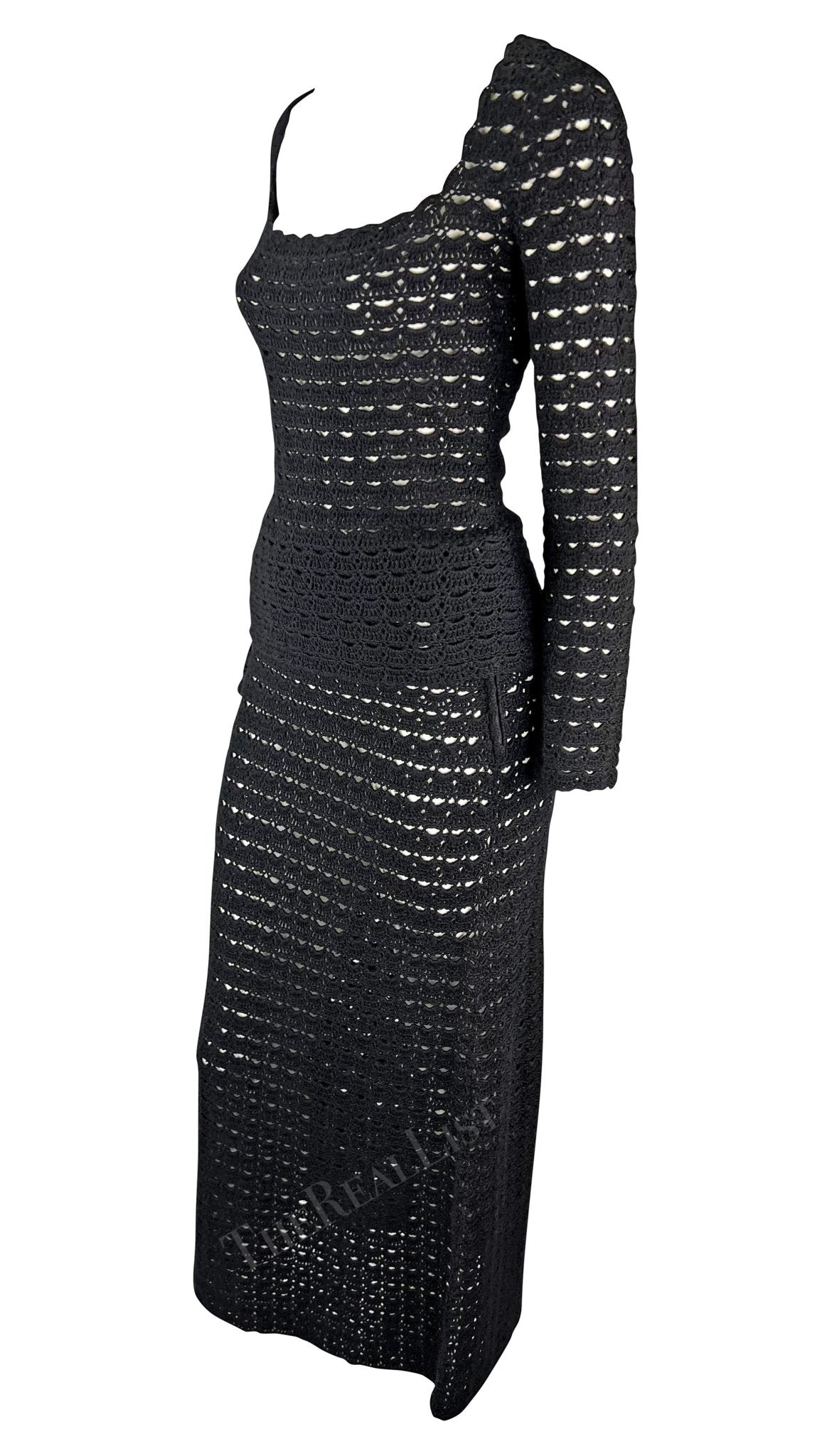 S/S 1997 Dolce & Gabbana Black Knit Crochet Maxi Skirt Top Skirt Set - RealList