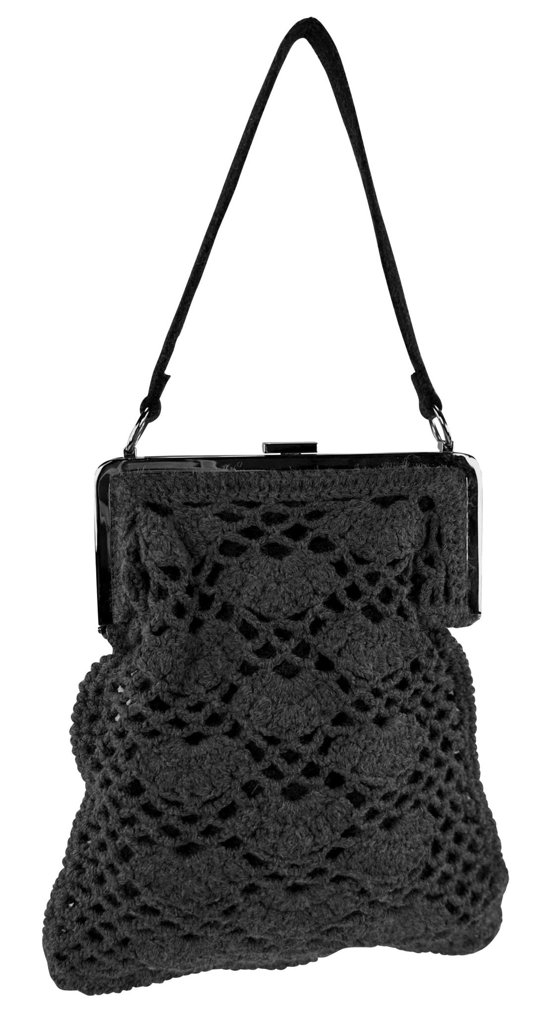 S/S 1997 Dolce & Gabbana Grey Crochet Knit Silver Frame Evening Bag - RealList