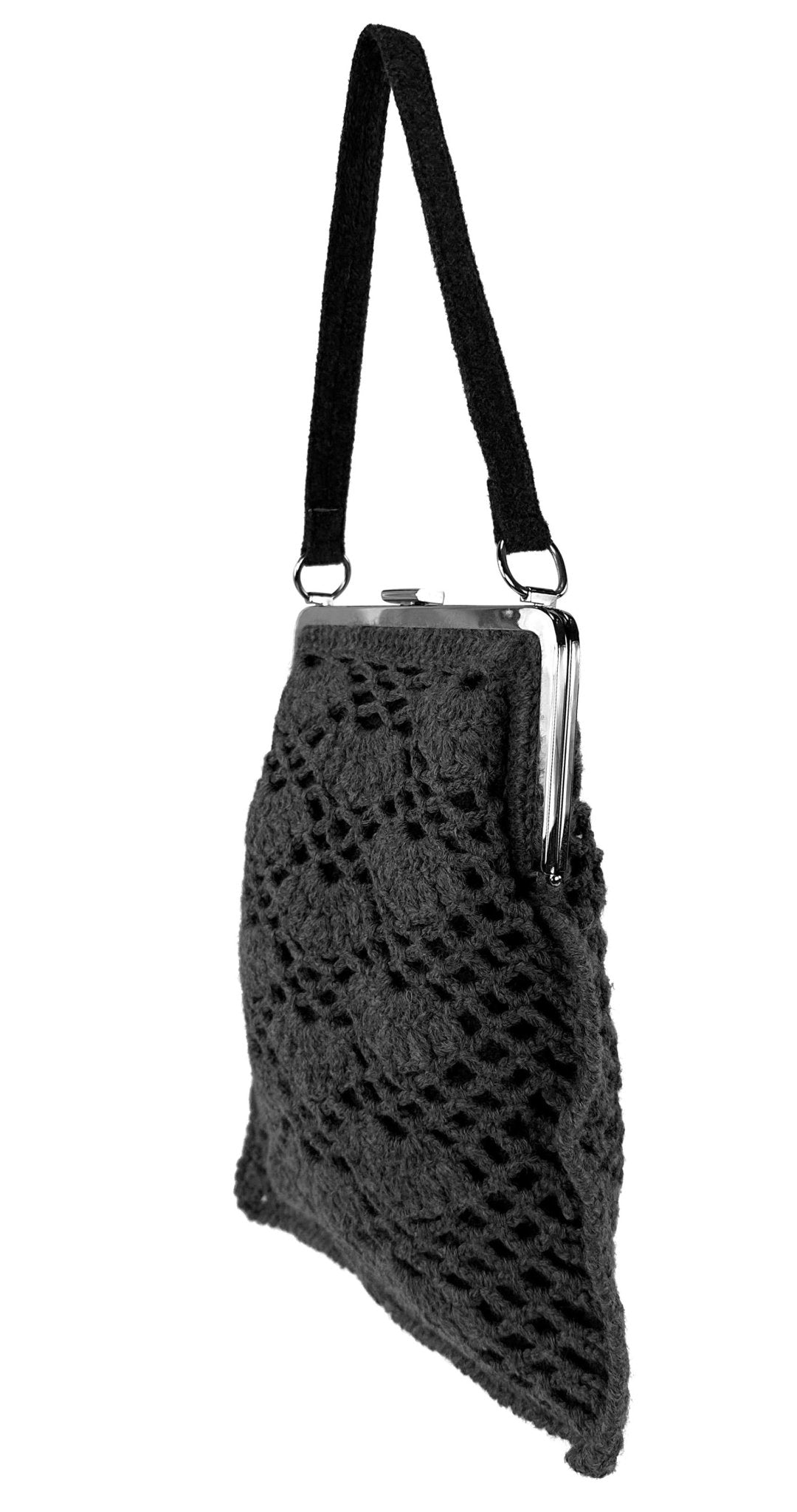 S/S 1997 Dolce & Gabbana Grey Crochet Knit Silver Frame Evening Bag - RealList