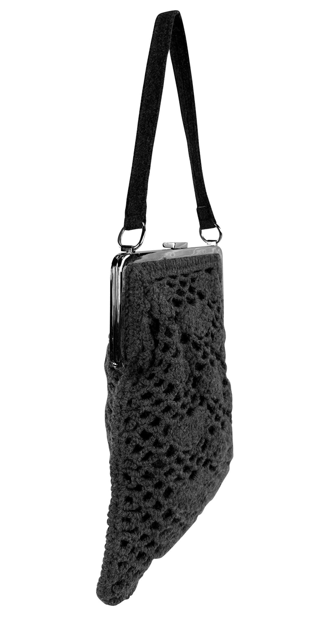 S/S 1997 Dolce & Gabbana Grey Crochet Knit Silver Frame Evening Bag - RealList