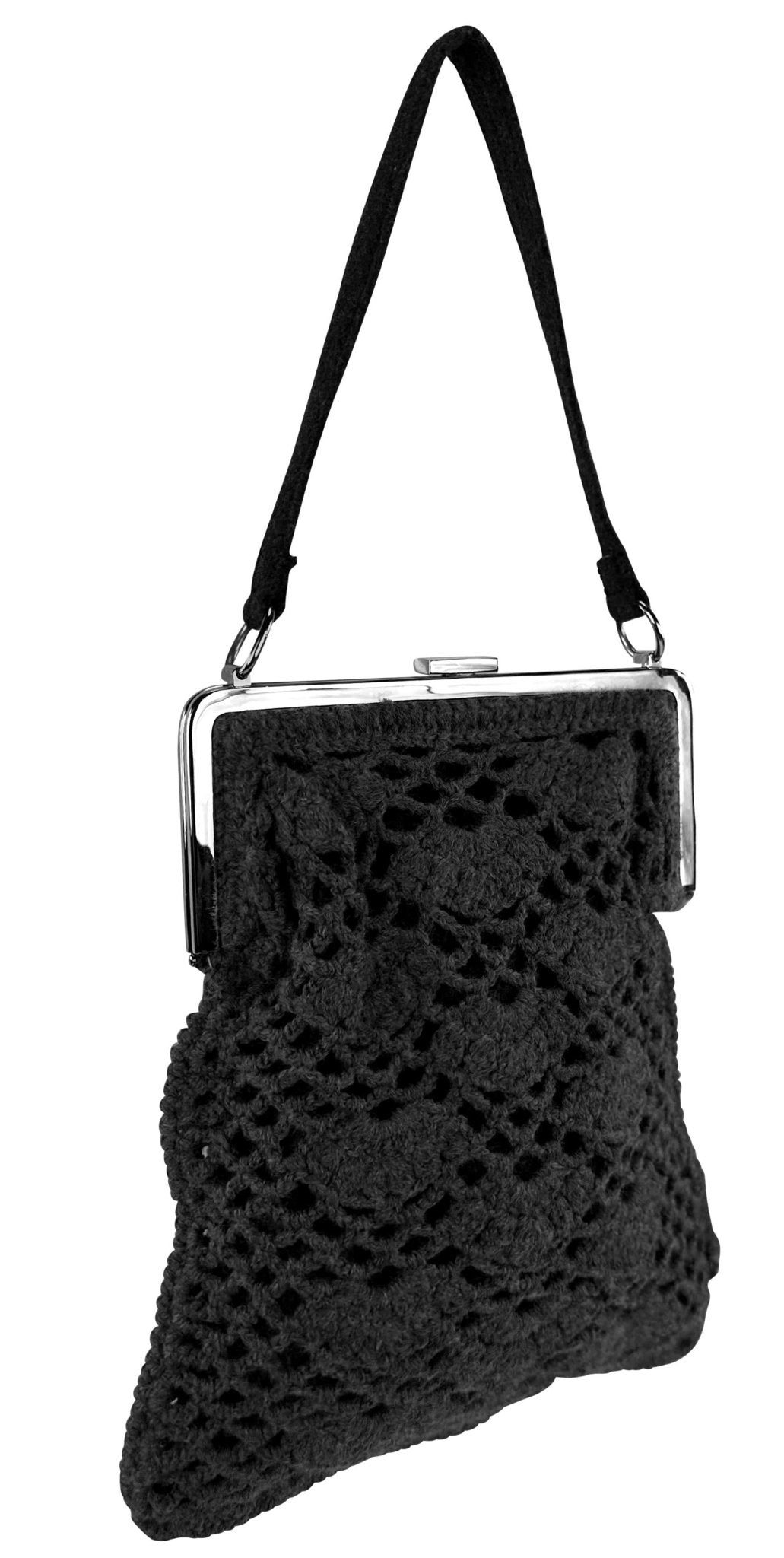 S/S 1997 Dolce & Gabbana Grey Crochet Knit Silver Frame Evening Bag - RealList