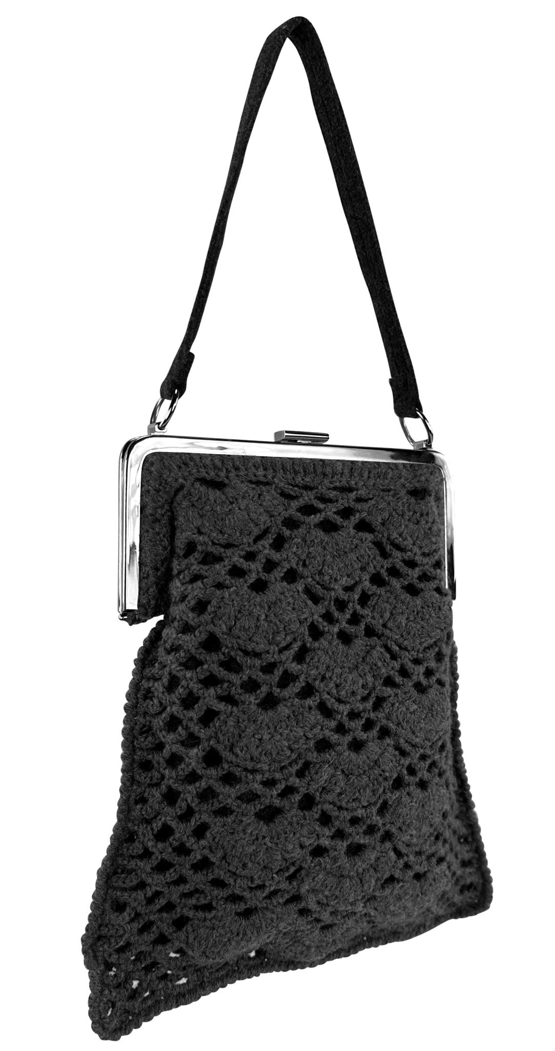 S/S 1997 Dolce & Gabbana Grey Crochet Knit Silver Frame Evening Bag - RealList