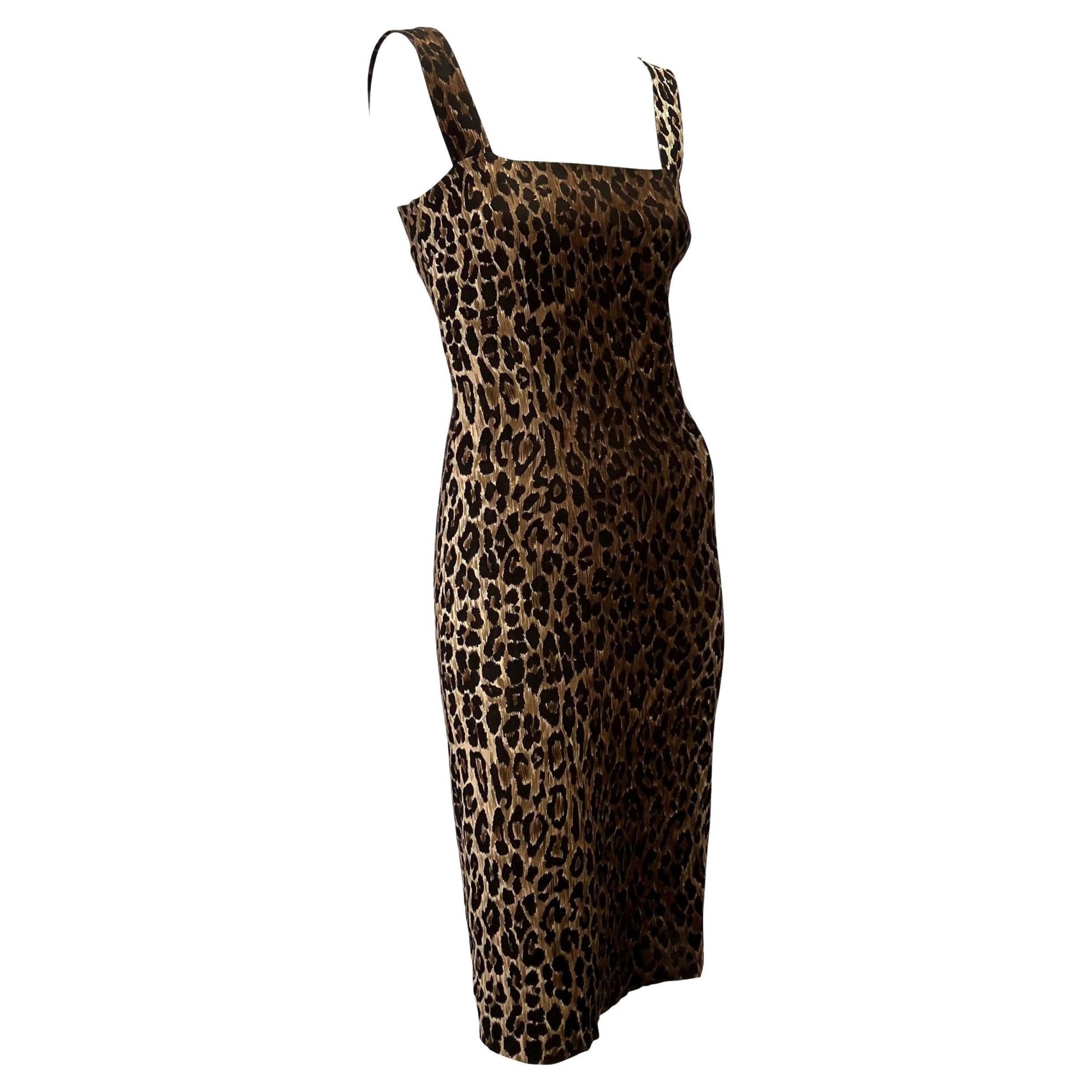 S/S 1997 Dolce & Gabbana Leopard Print Silk Sleeveless Bodycon Pin - Up Dress - RealList