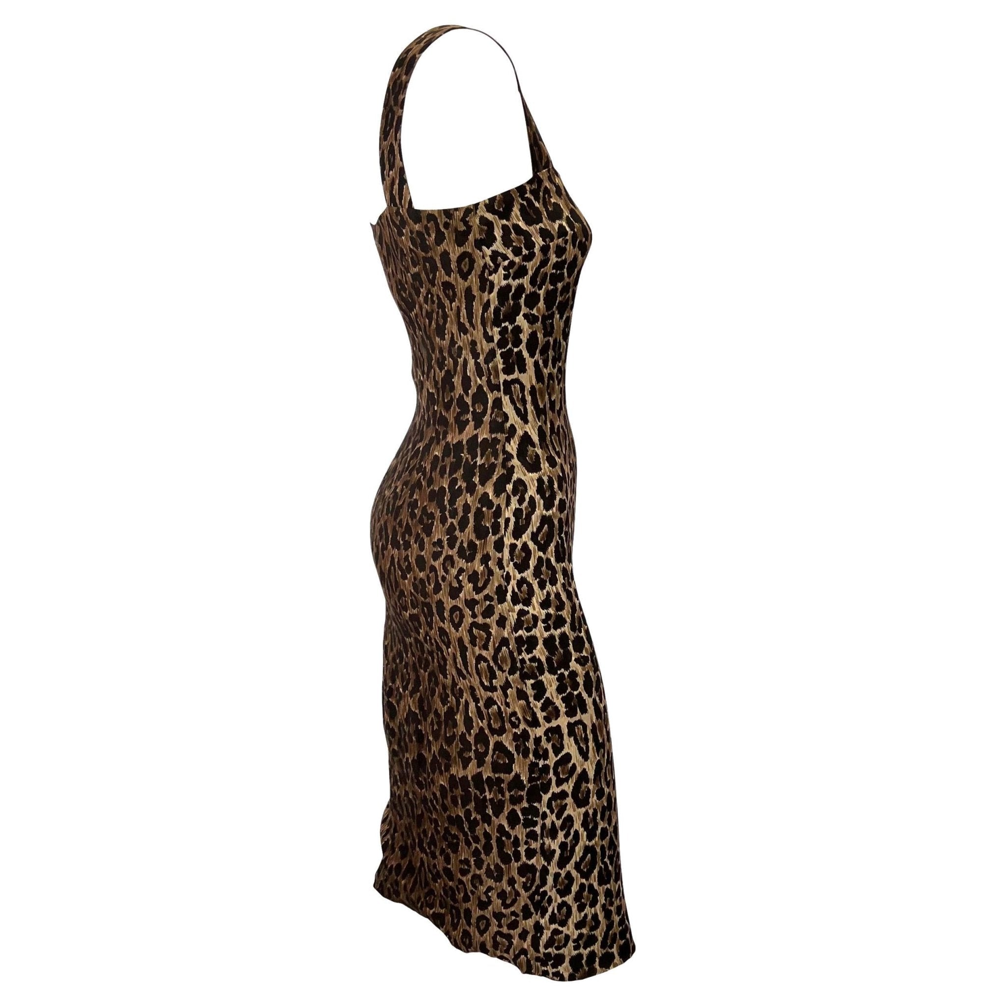 S/S 1997 Dolce & Gabbana Leopard Print Silk Sleeveless Bodycon Pin - Up Dress - RealList