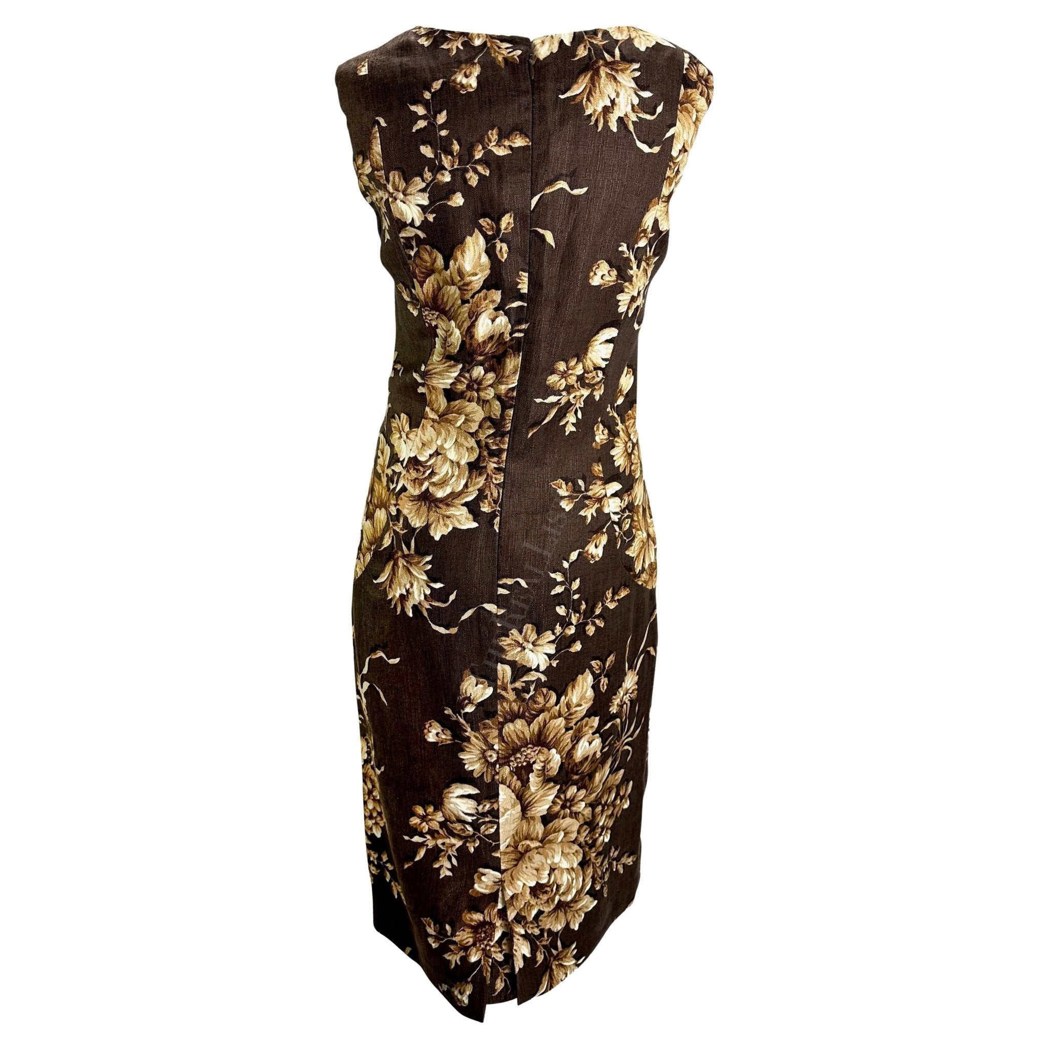 S/S 1997 Dolce & Gabbana Runway Brown Beige Floral Sleeveless Dress - RealList