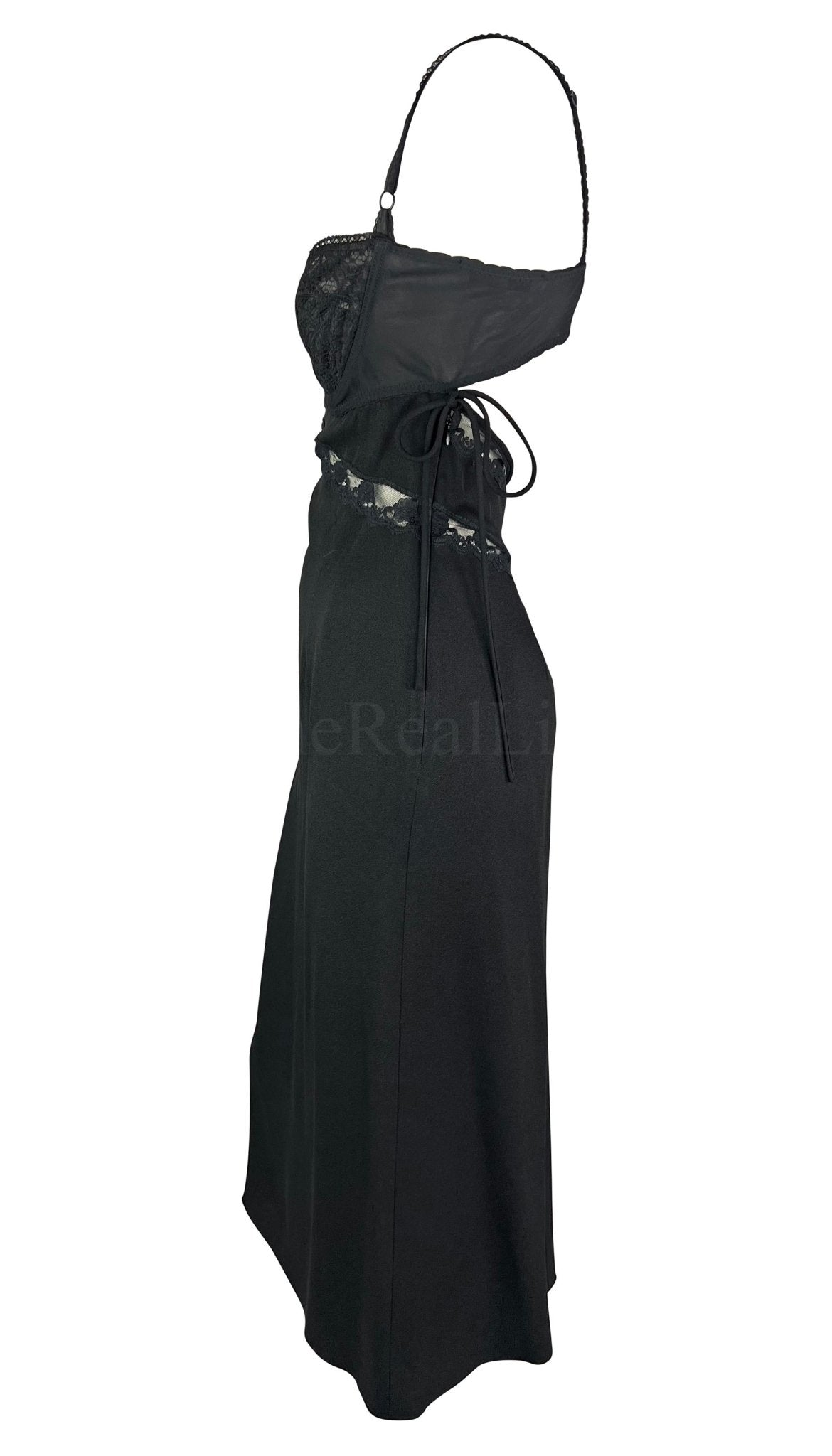 S/S 1997 Dolce & Gabbana Sheer Black Lace Bustier Stretch Cutout Slip Dress - RealList