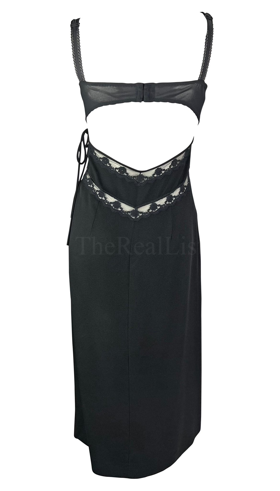 S/S 1997 Dolce & Gabbana Sheer Black Lace Bustier Stretch Cutout Slip Dress - RealList