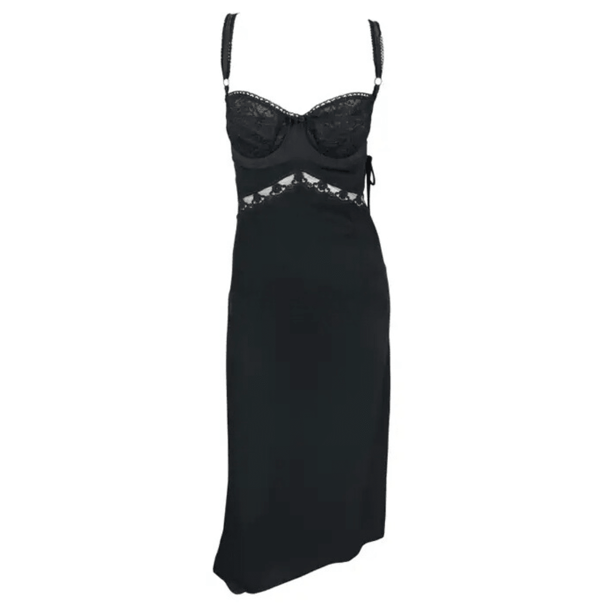 S/S 1997 Dolce & Gabbana Sheer Black Lace Bustier Stretch Cutout Slip Dress - RealList
