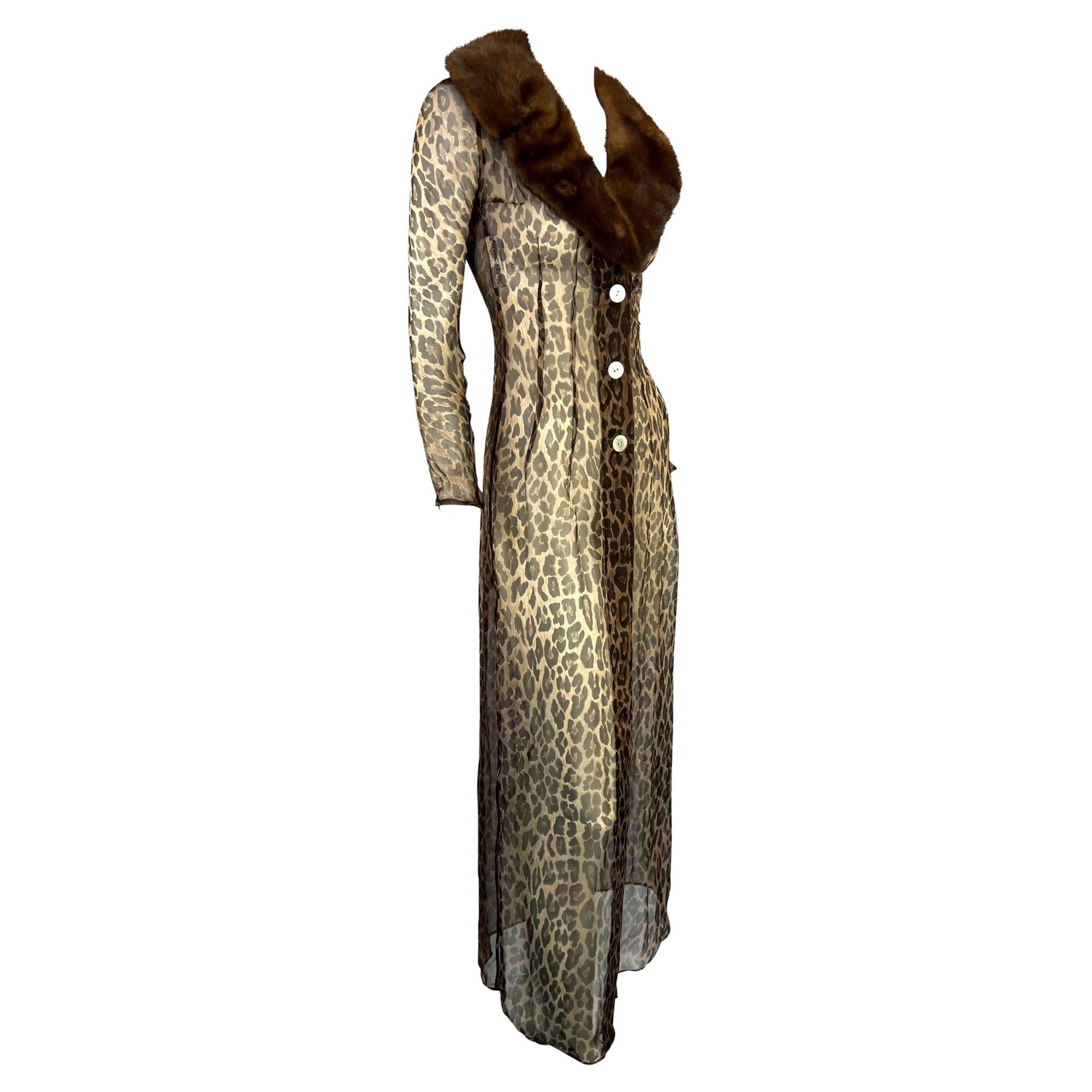 S/S 1997 Dolce & Gabbana Sheer Leopard Print Mink Fur Full - Length Cardigan Dress - RealList
