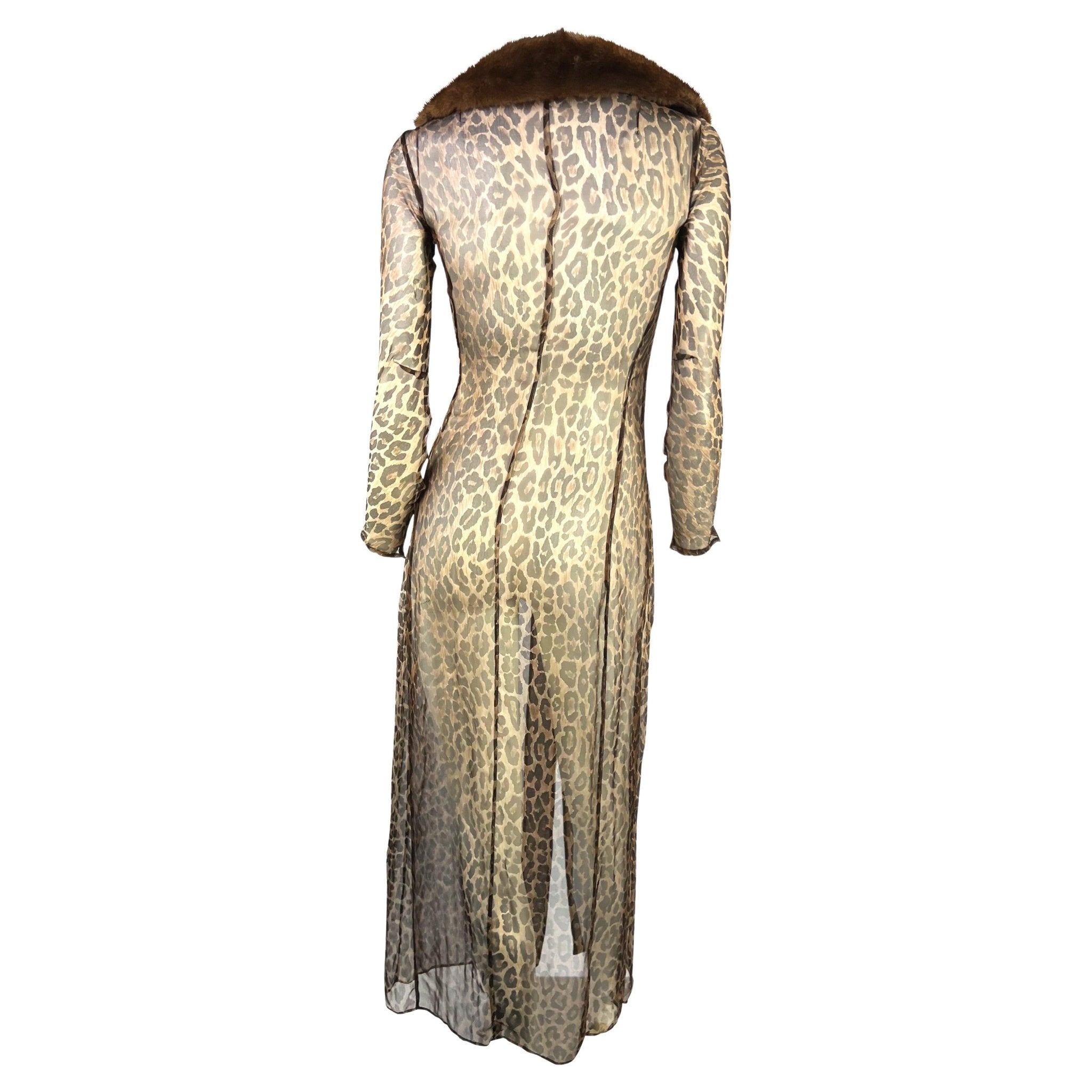 S/S 1997 Dolce & Gabbana Sheer Leopard Print Mink Fur Full - Length Cardigan Dress - RealList