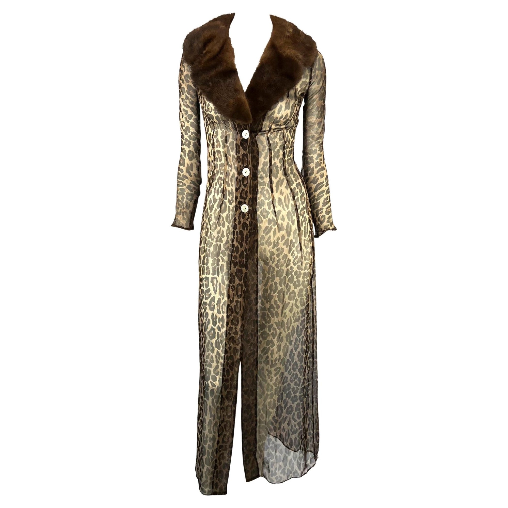 S/S 1997 Dolce & Gabbana Sheer Leopard Print Mink Fur Full - Length Cardigan Dress - RealList