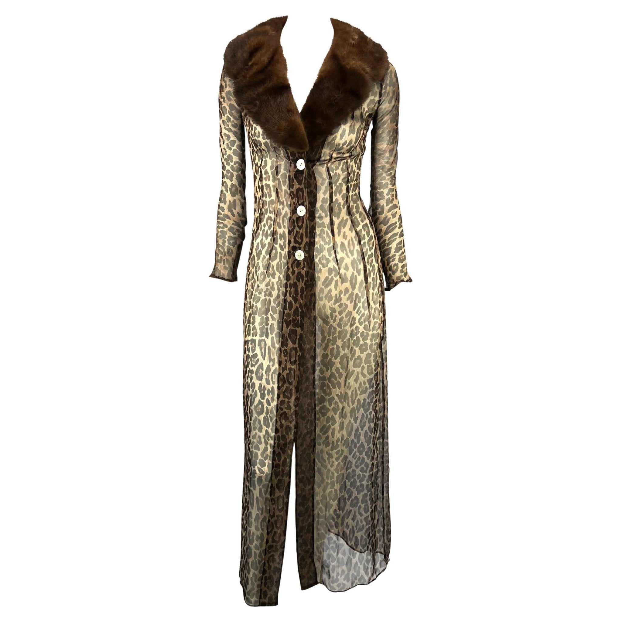 S/S 1997 Dolce & Gabbana Sheer Leopard Print Mink Fur Full - Length Cardigan Dress - RealList