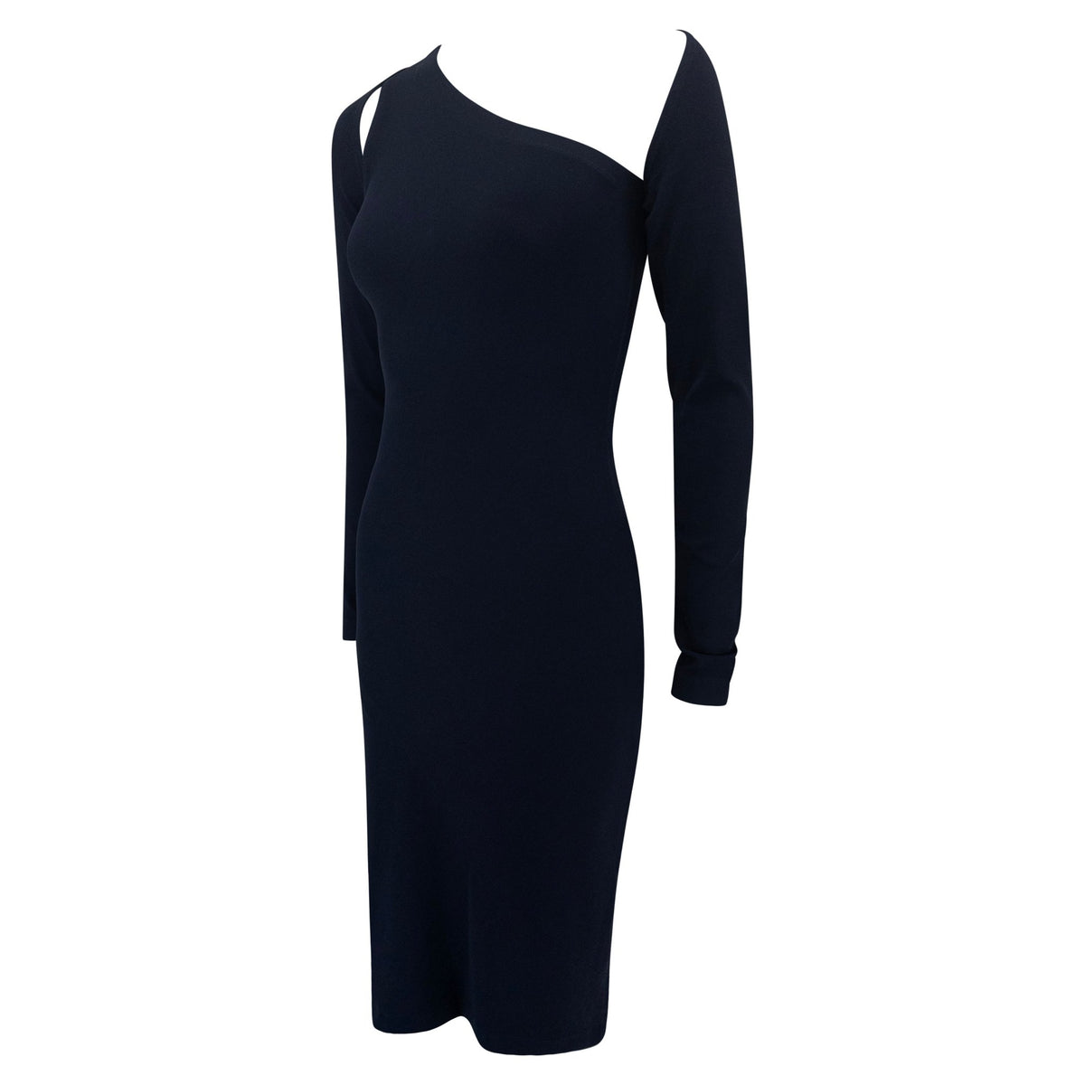 S/S 1997 Donna Karan Runway Navy Bodycon Asymmetric Dress Shrug Set - RealList