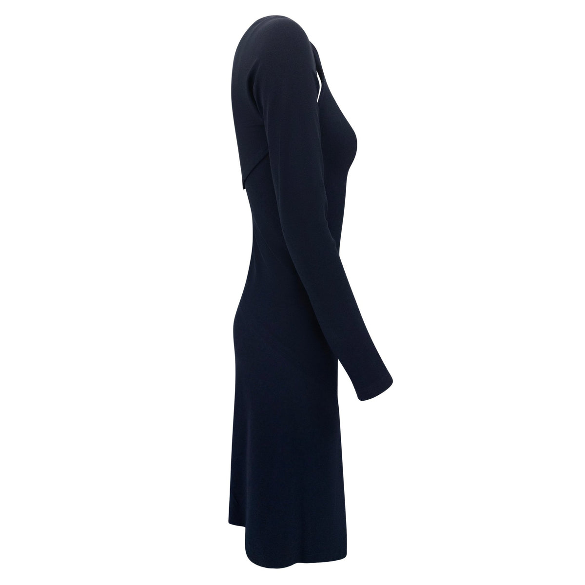 S/S 1997 Donna Karan Runway Navy Bodycon Asymmetric Dress Shrug Set - RealList