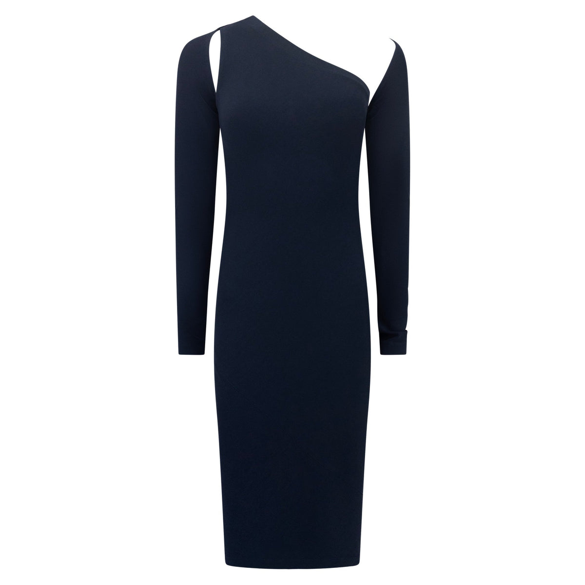 S/S 1997 Donna Karan Runway Navy Bodycon Asymmetric Dress Shrug Set - RealList