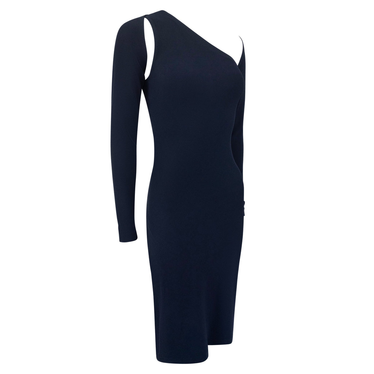 S/S 1997 Donna Karan Runway Navy Bodycon Asymmetric Dress Shrug Set - RealList