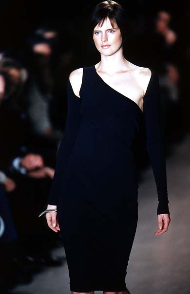 S/S 1997 Donna Karan Runway Navy Bodycon Asymmetric Dress Shrug Set - RealList