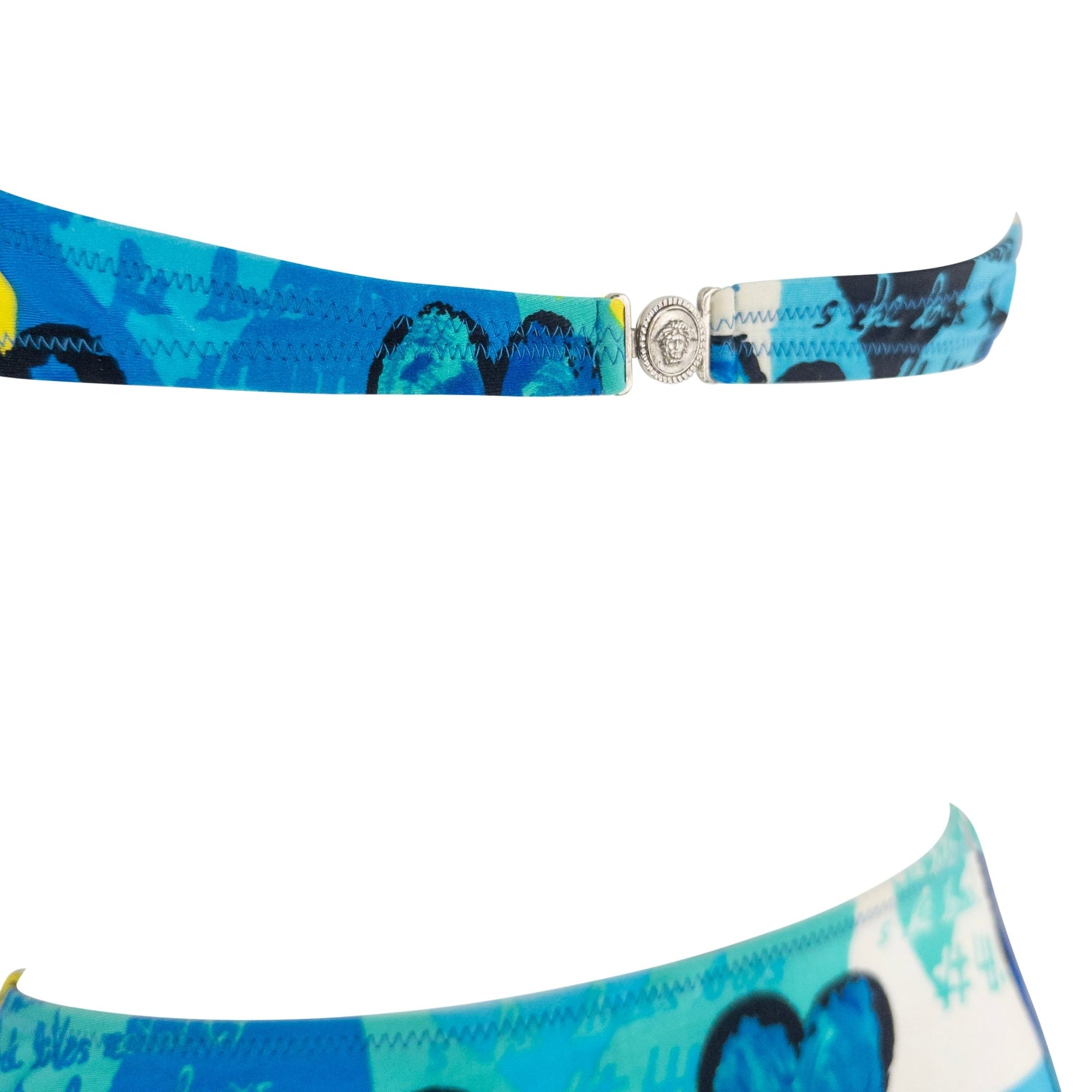 S/S 1997 Gianni Versace Blue Pop Art Heart Print 3 - Piece Bikini Sarong Skirt Set - RealList