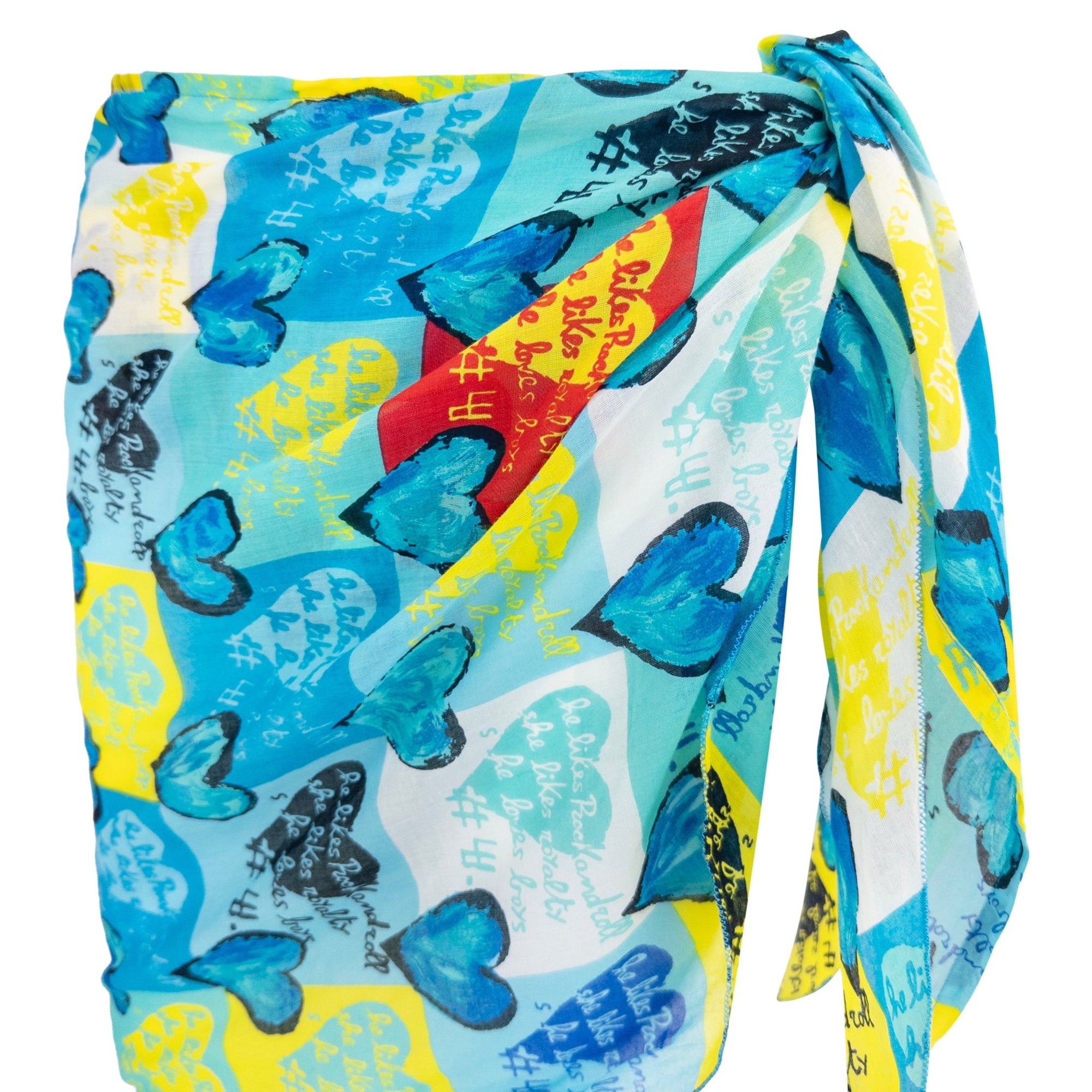 S/S 1997 Gianni Versace Blue Pop Art Heart Print 3 - Piece Bikini Sarong Skirt Set - RealList