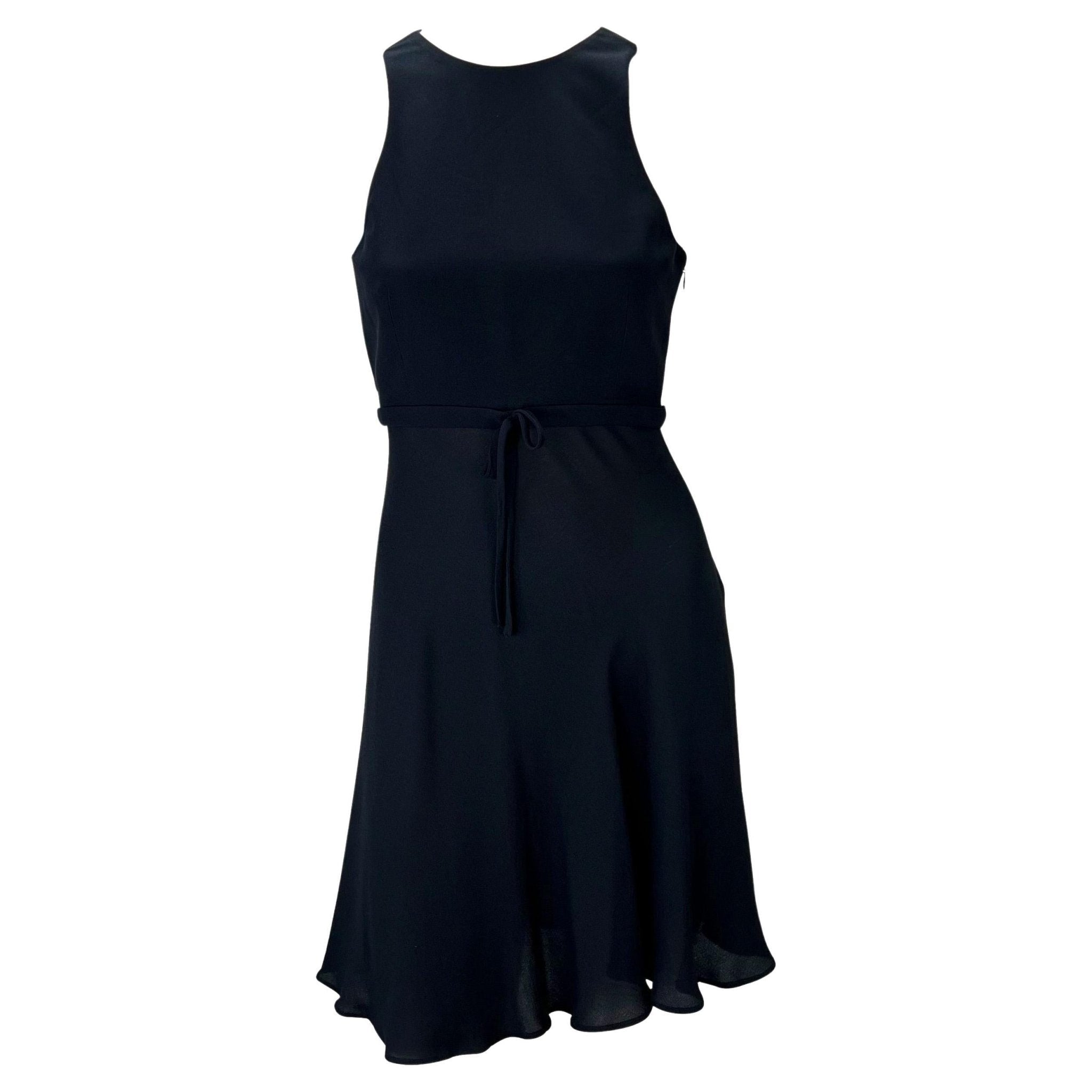 S/S 1997 Gianni Versace Couture Runway Ad Navy Silk Backless Tie Flare Dress - RealList
