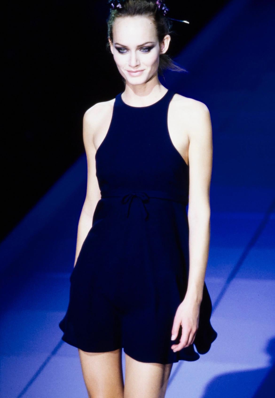 S/S 1997 Gianni Versace Couture Runway Ad Navy Silk Backless Tie Flare Dress - RealList