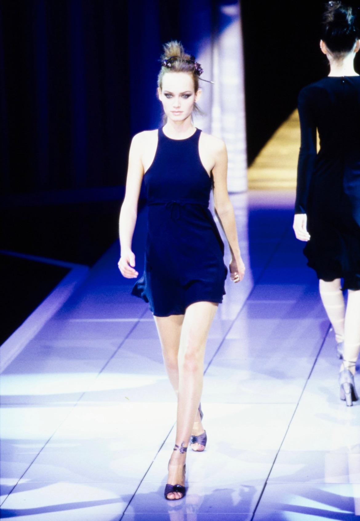 S/S 1997 Gianni Versace Couture Runway Ad Navy Silk Backless Tie Flare Dress - RealList